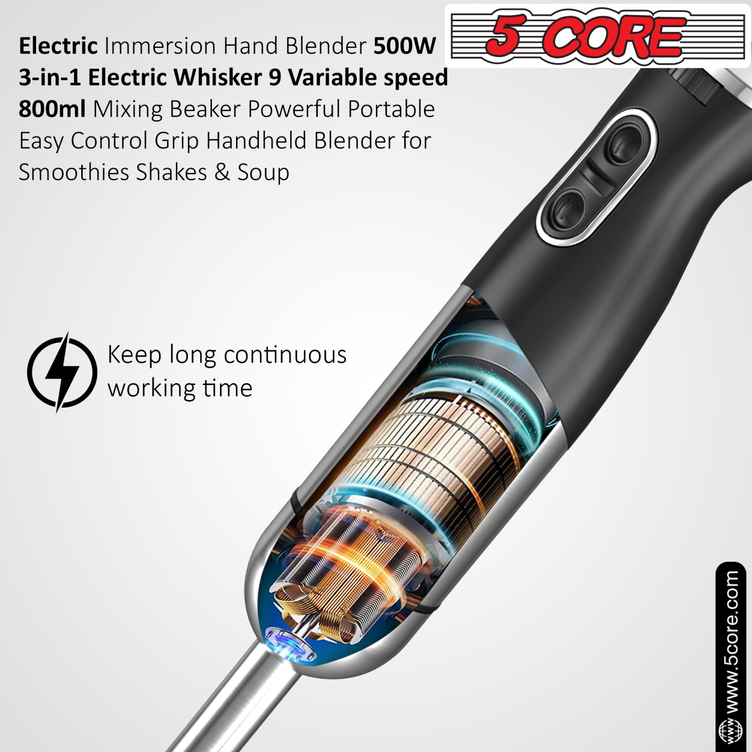 Immersion Blender Handheld 500W Copper Motor Multi Purpose Emerson