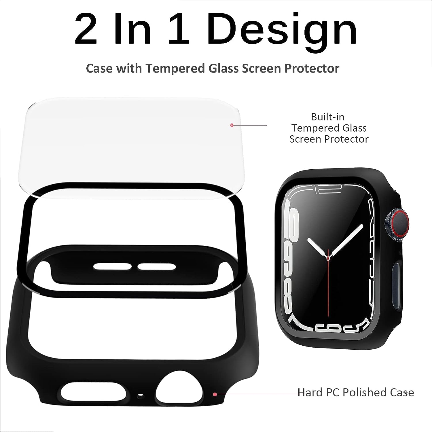 Ensemble de 2 étuis rigides en verre trempé pour Apple Watch Series se/6/5/4 44&nbsp;mm, [Touch Sensitive] [HD Ultra-Thin] Couverture de protection