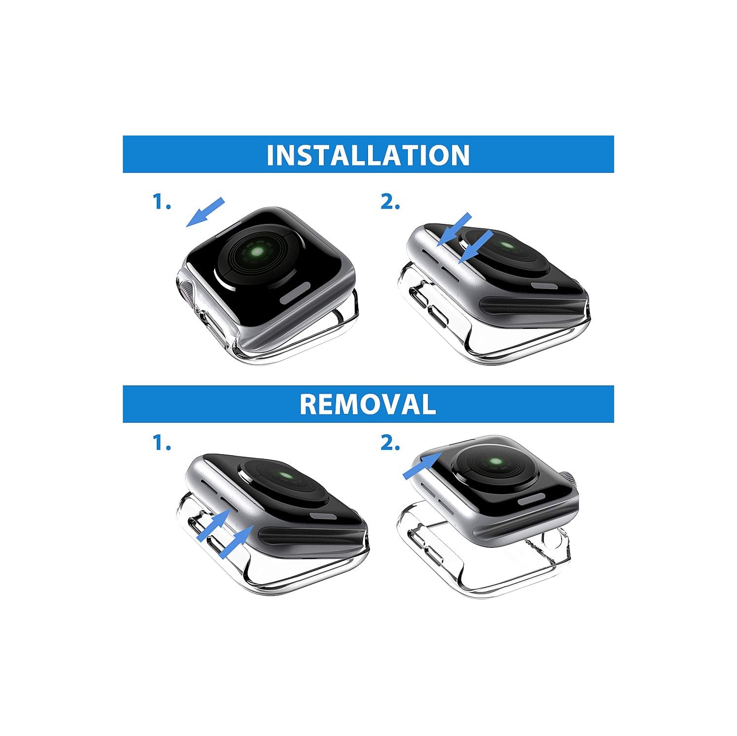 Ensemble de 2 étuis rigides Supershield compatibles avec les Apple Watch Series 8 7 41&nbsp;mm avec protecteur d’écran en verre trempé, étui