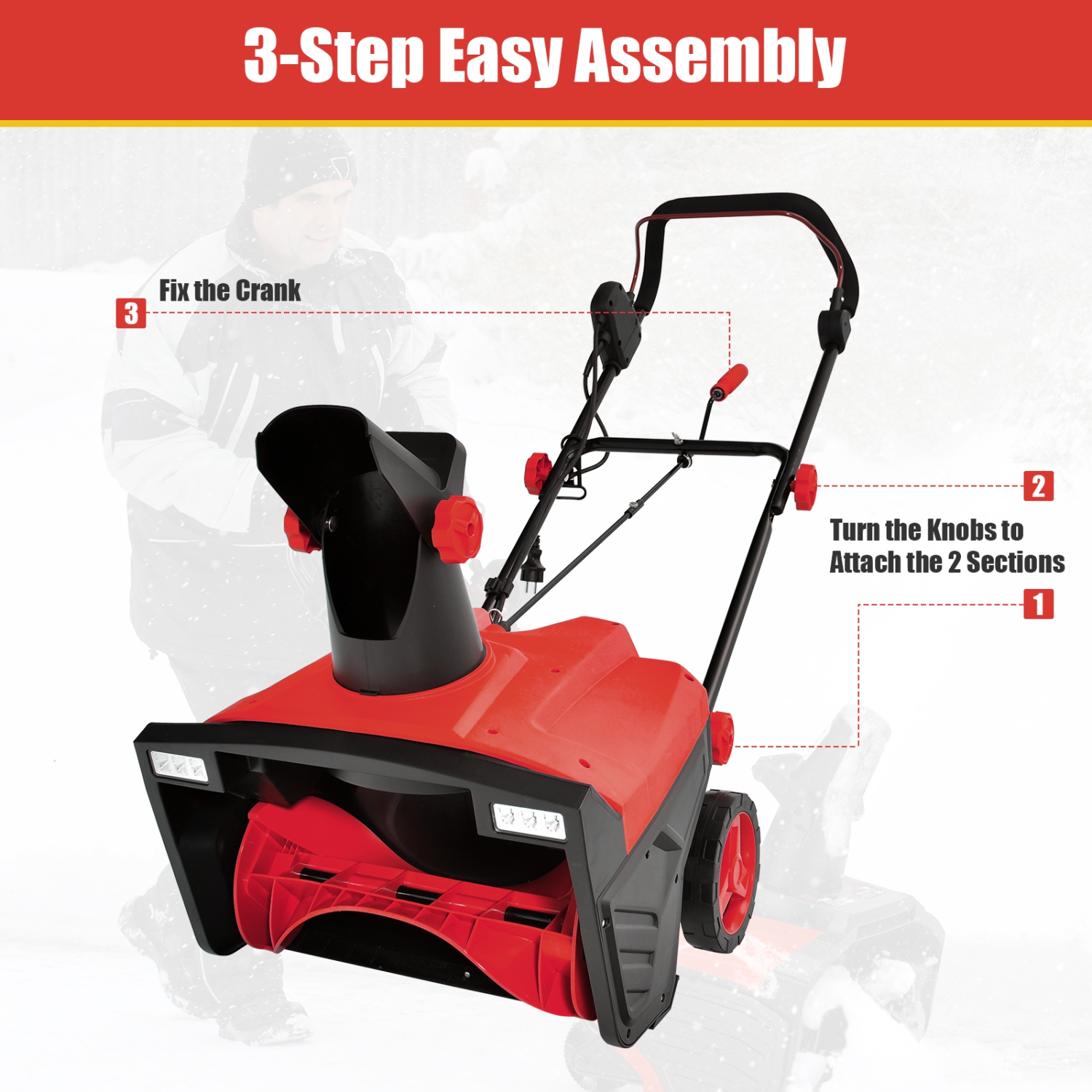 Costway 20" Electric Snow Thrower 120V 15Amp Snow Blower with 180° Rotatable Chute 2 Lights