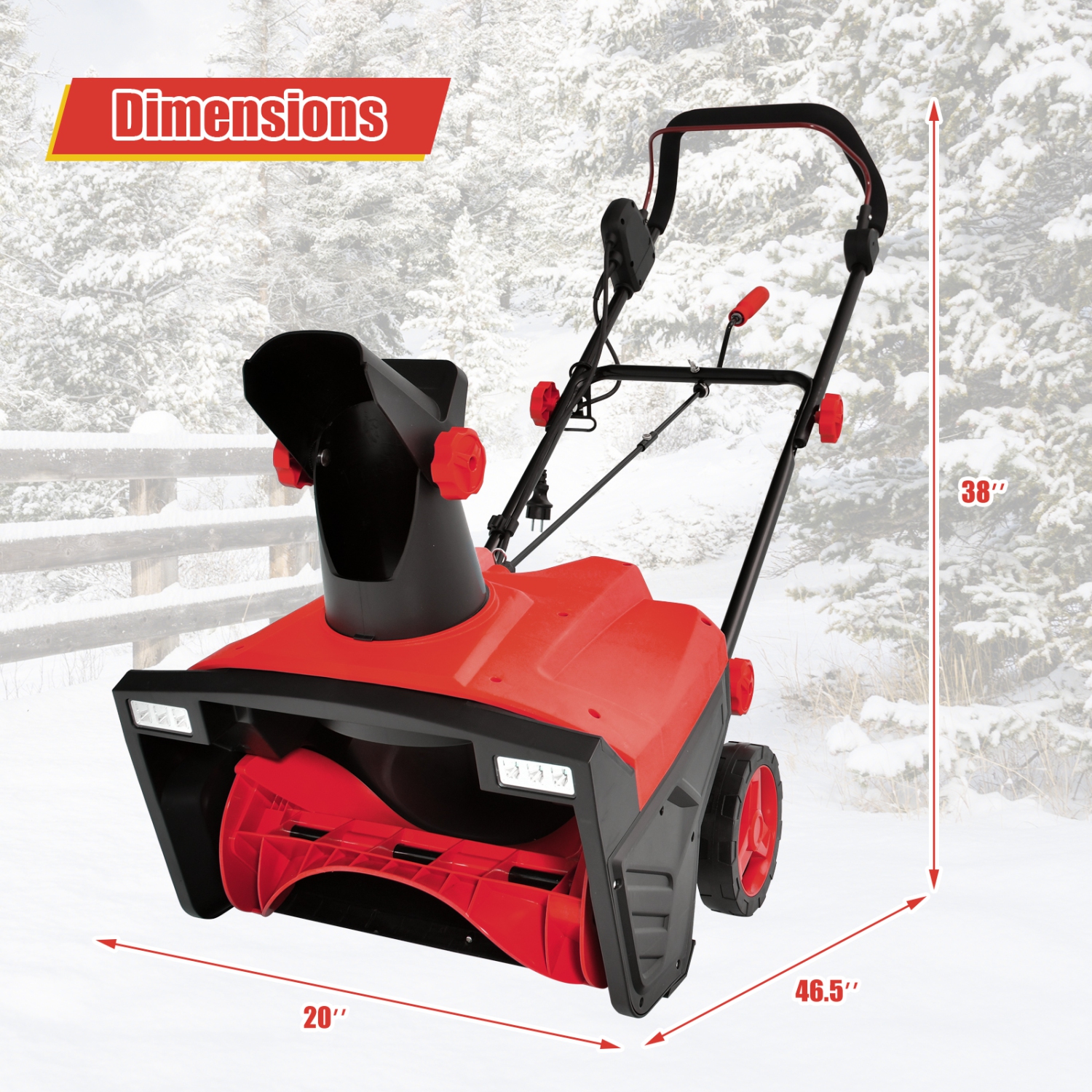 Costway 20" Electric Snow Thrower 120V 15Amp Snow Blower with 180° Rotatable Chute 2 Lights