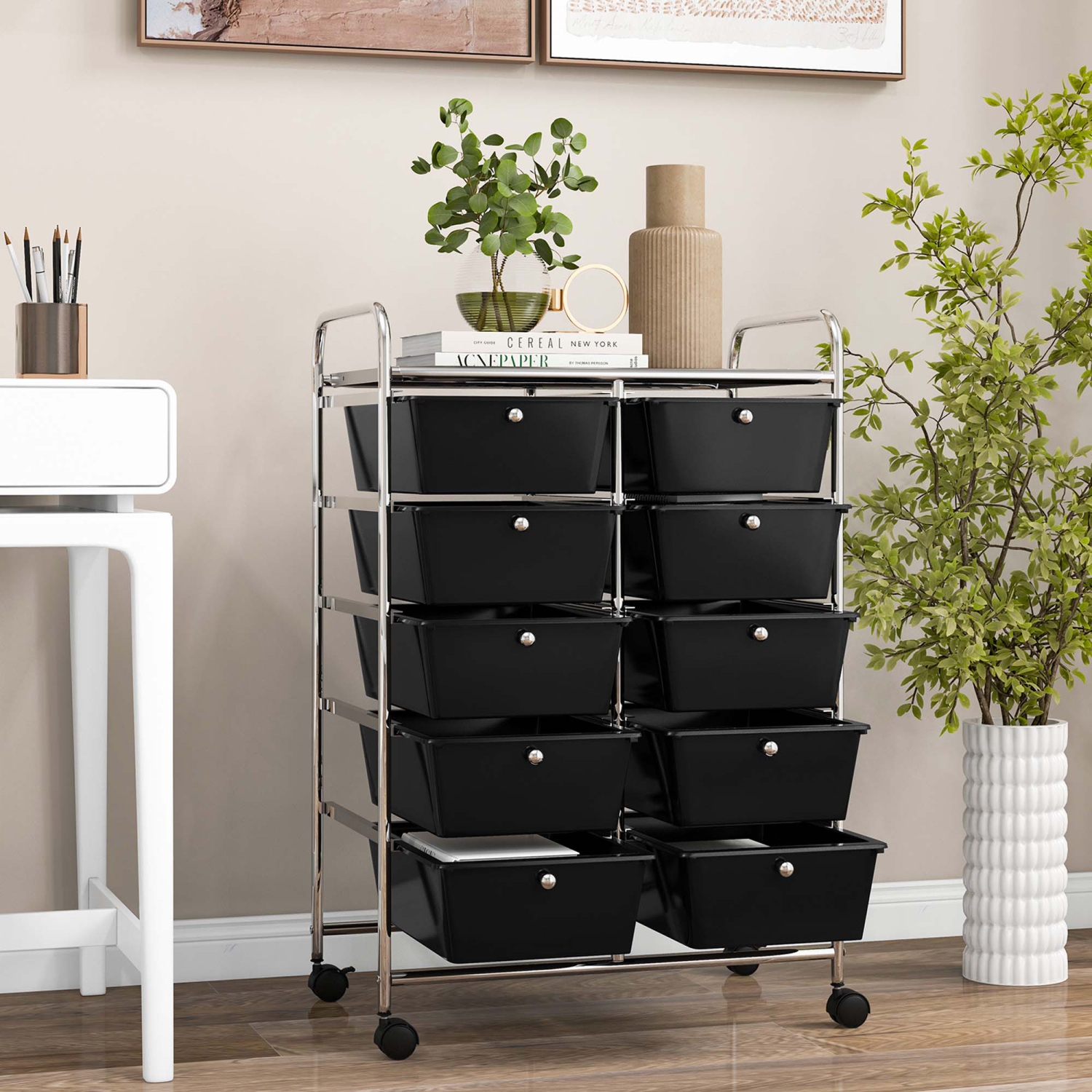 Costway 10-Drawer Storage Cart Utility Rolling Trolley Kitchen Office Organizer
