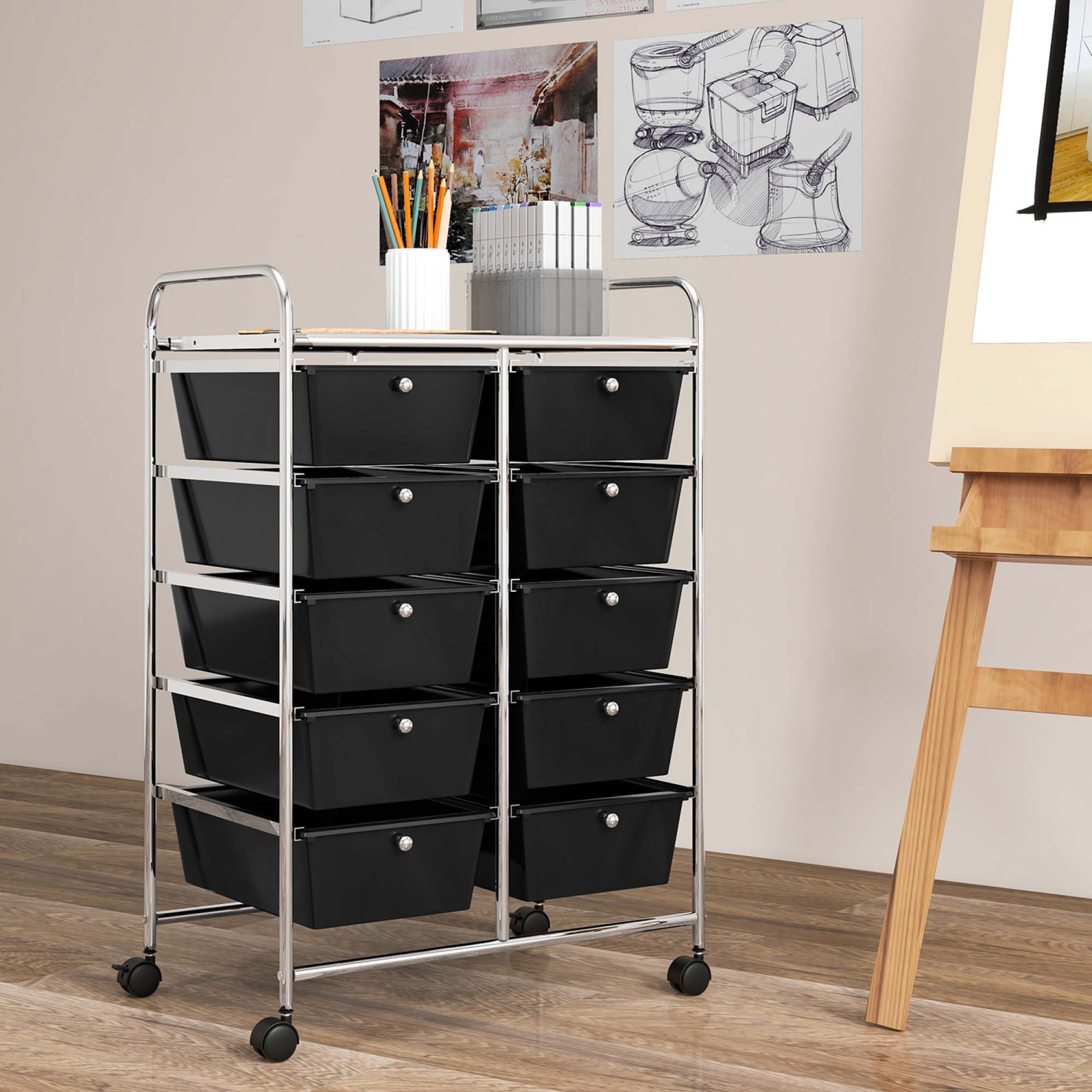 Costway 10-Drawer Storage Cart Utility Rolling Trolley Kitchen Office Organizer