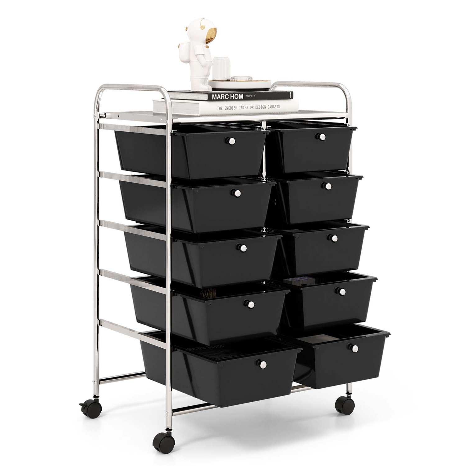 Costway 10-Drawer Storage Cart Utility Rolling Trolley Kitchen Office Organizer