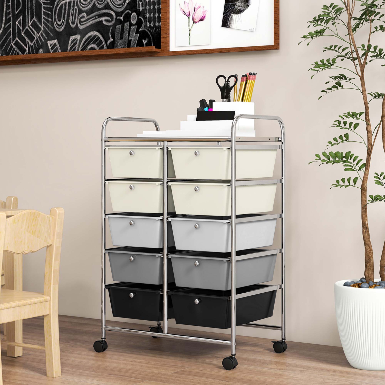 Costway 10-Drawer Storage Cart Utility Rolling Trolley Kitchen Office Organizer