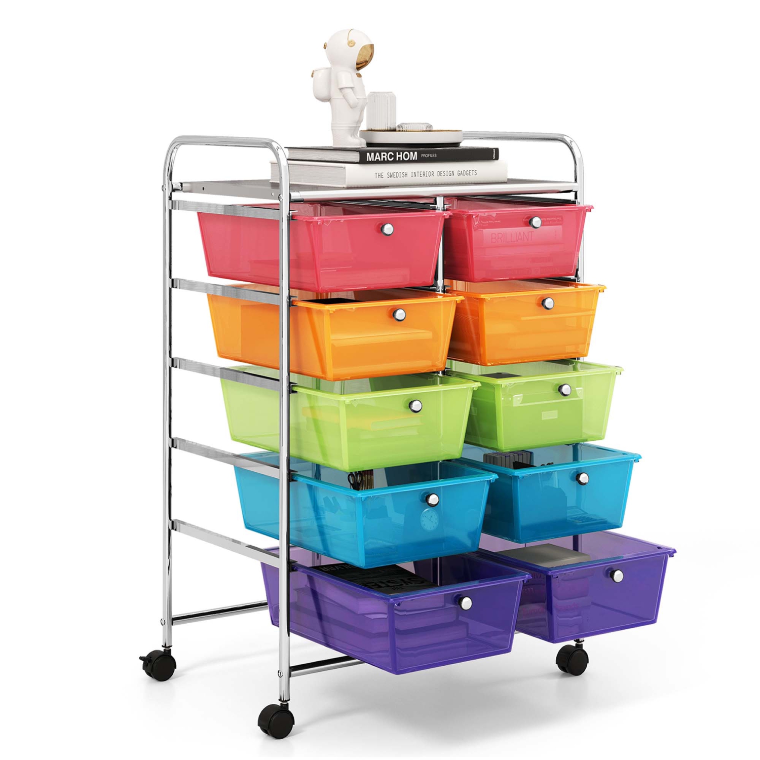 Costway 10-Drawer Storage Cart Utility Rolling Trolley Kitchen Office Organizer