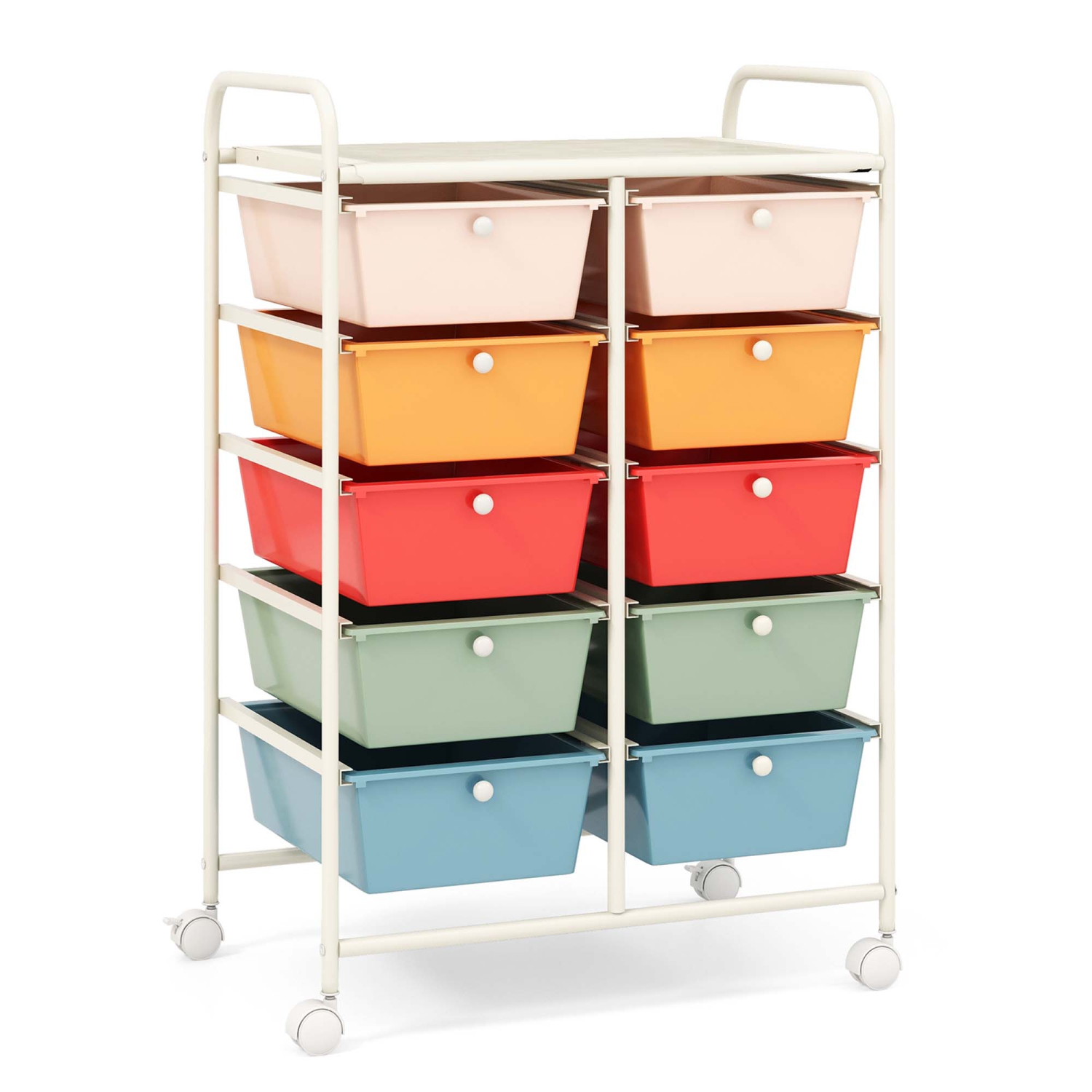 Costway 10-Drawer Storage Cart Utility Rolling Trolley Kitchen Office Organizer