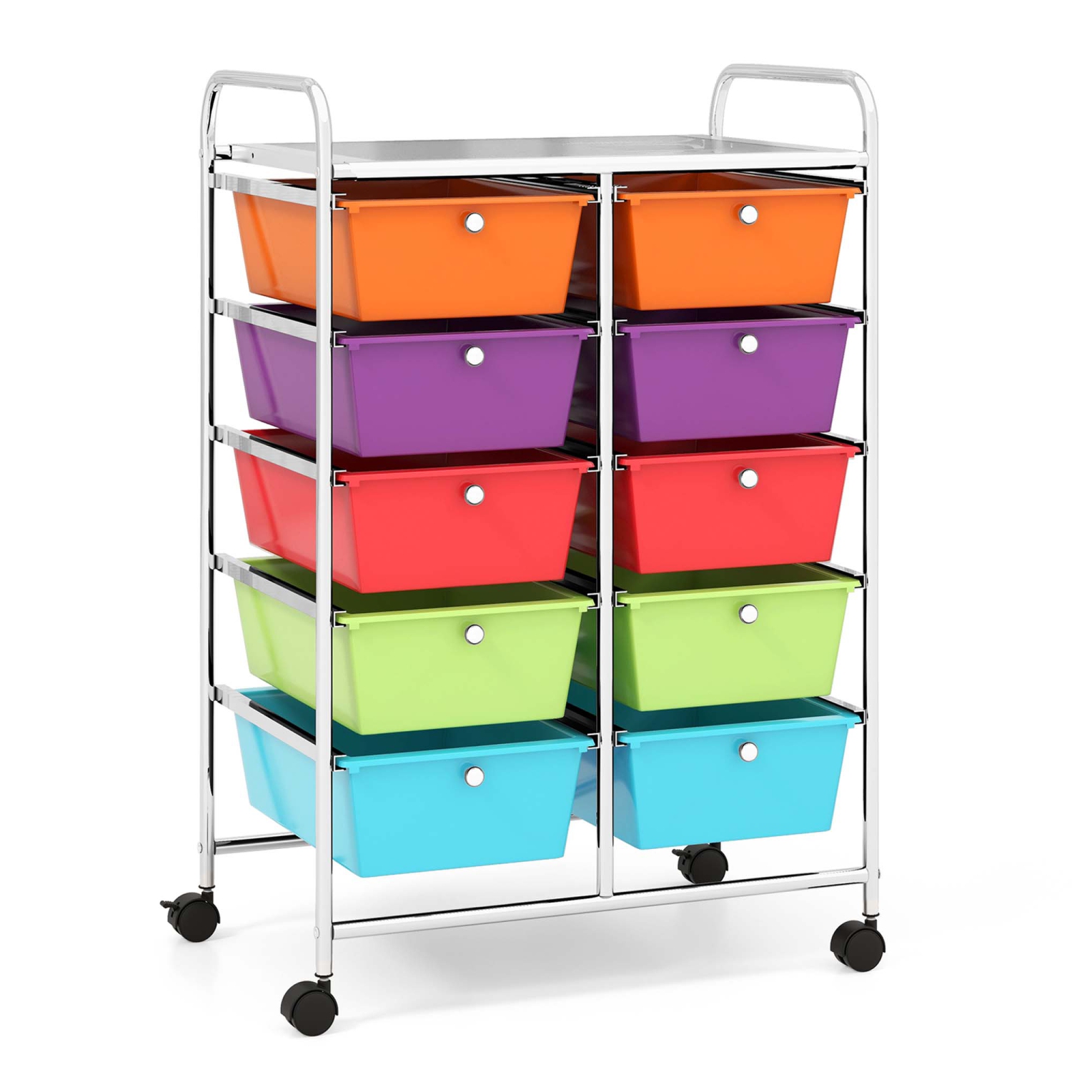 Costway 10-Drawer Storage Cart Utility Rolling Trolley Kitchen Office Organizer