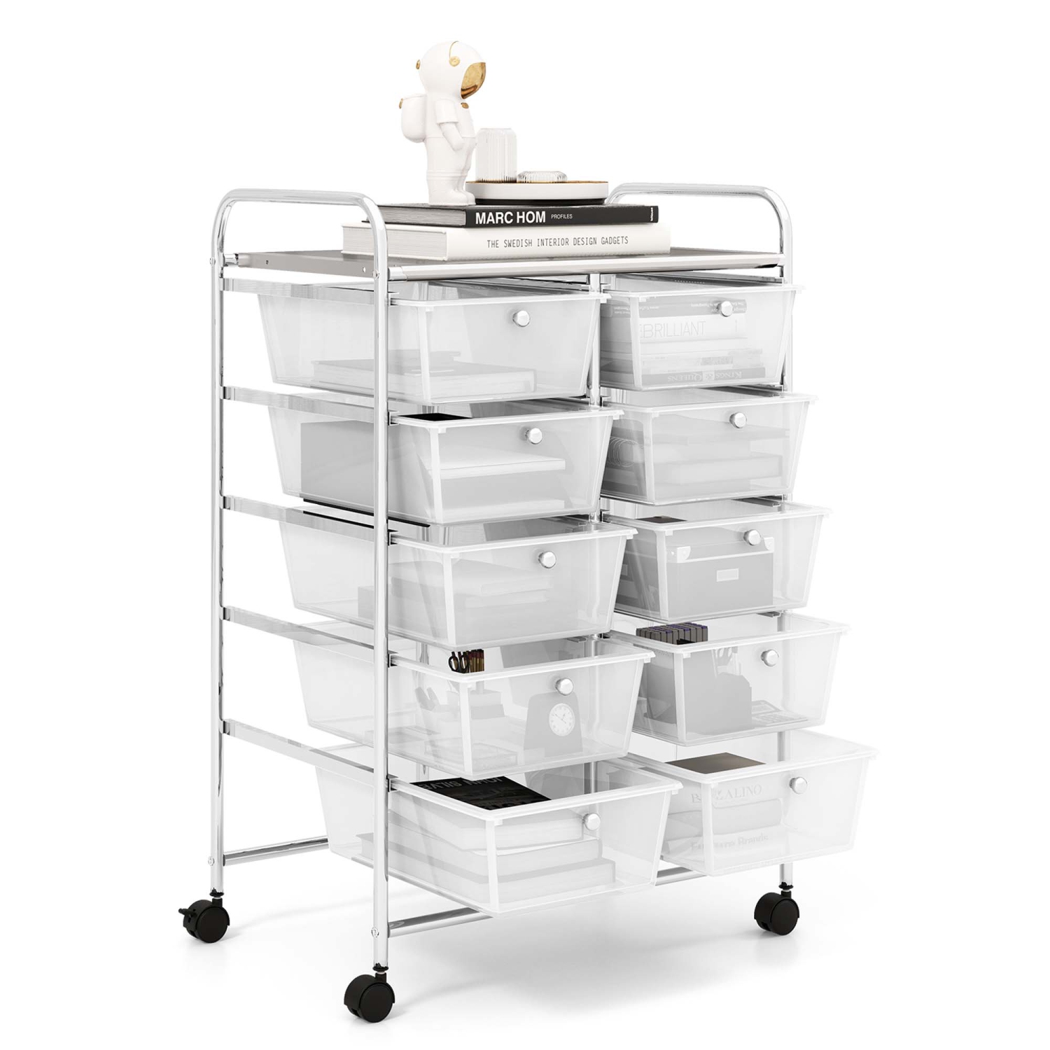 Costway 10-Drawer Storage Cart Utility Rolling Trolley Kitchen Office Organizer