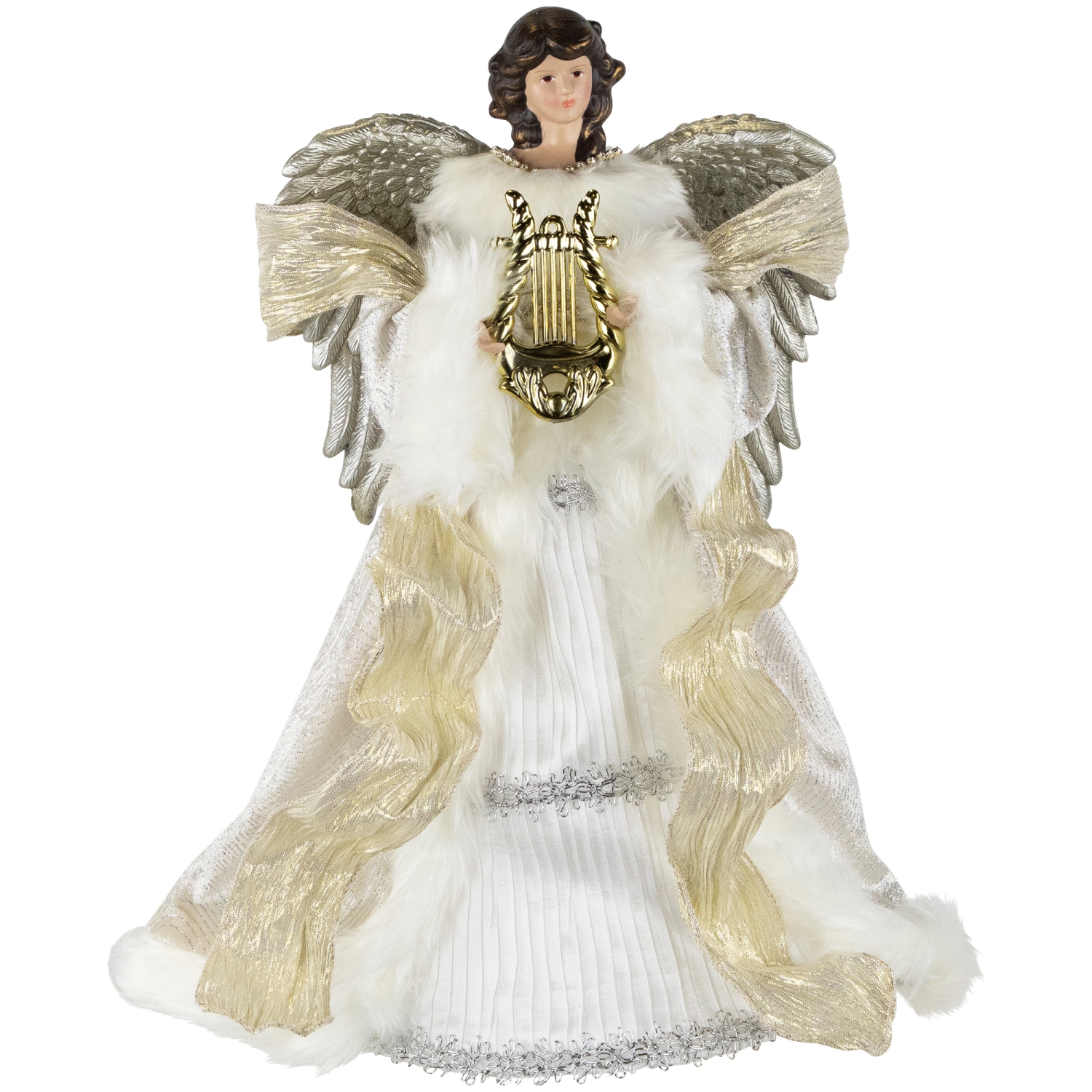 18" White and Silver Angel Christmas Tree Topper, Unlit