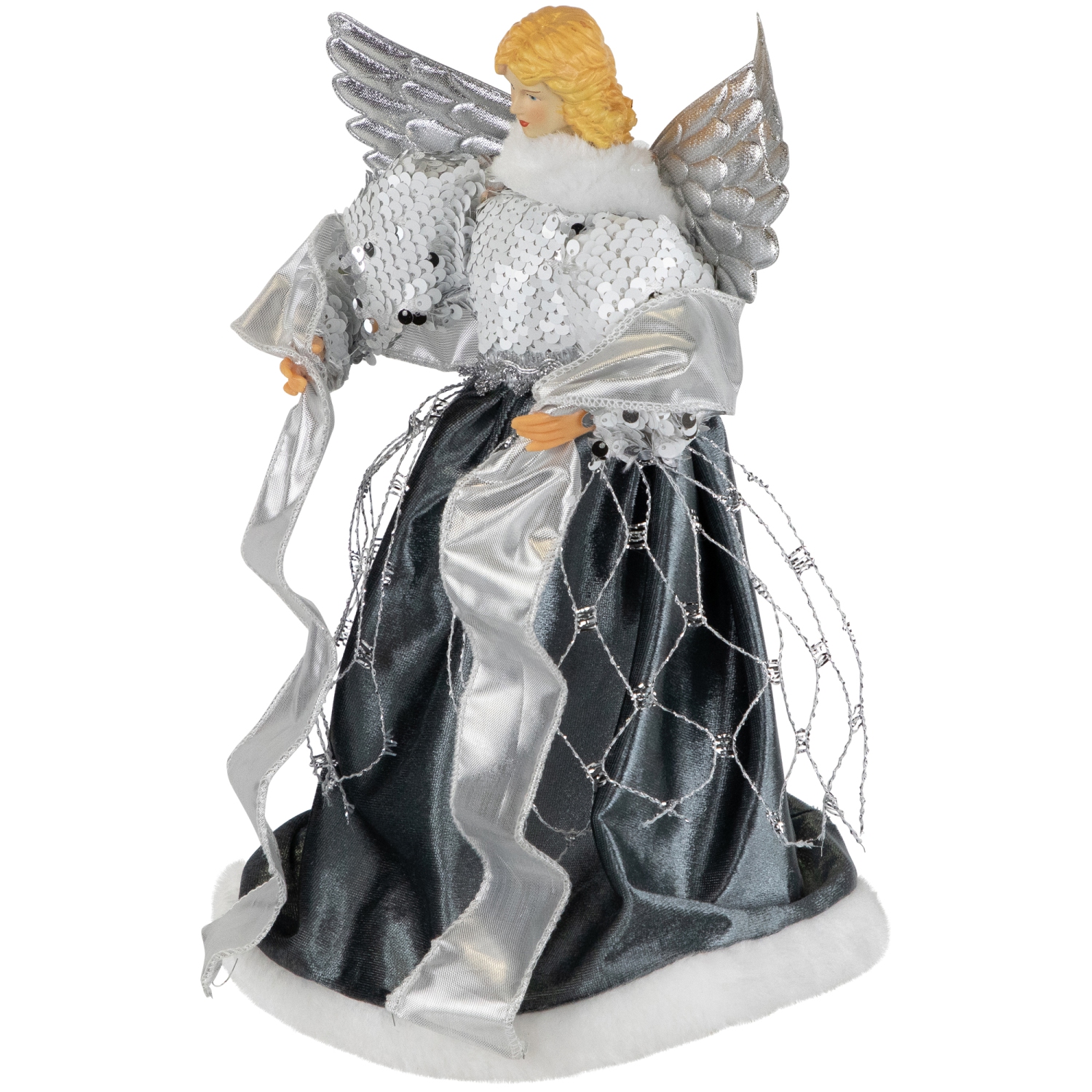 Sequined Angel with Wings Christmas Tree Topper Unlit - 12"