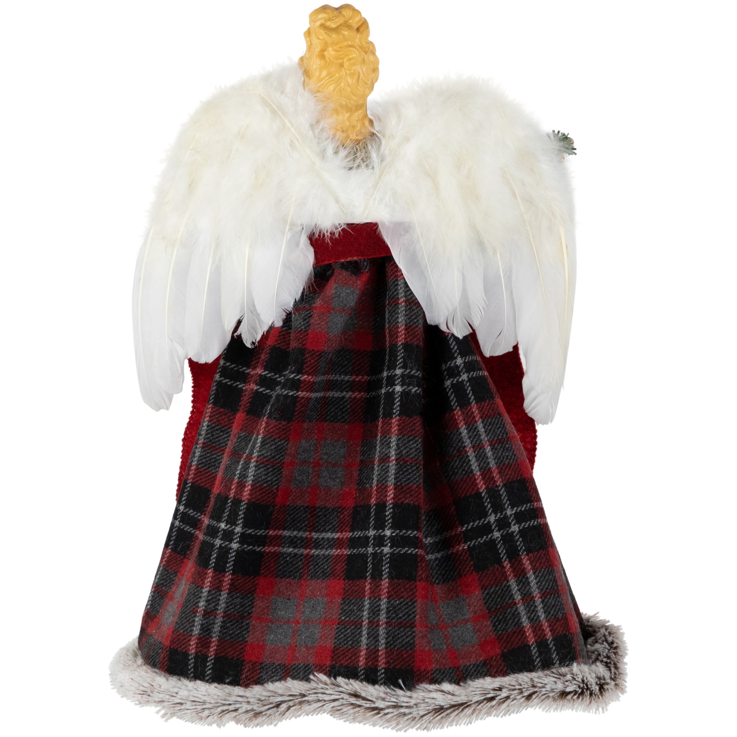 16" Red and Plaid Angel Christmas Tree Topper, Unlit