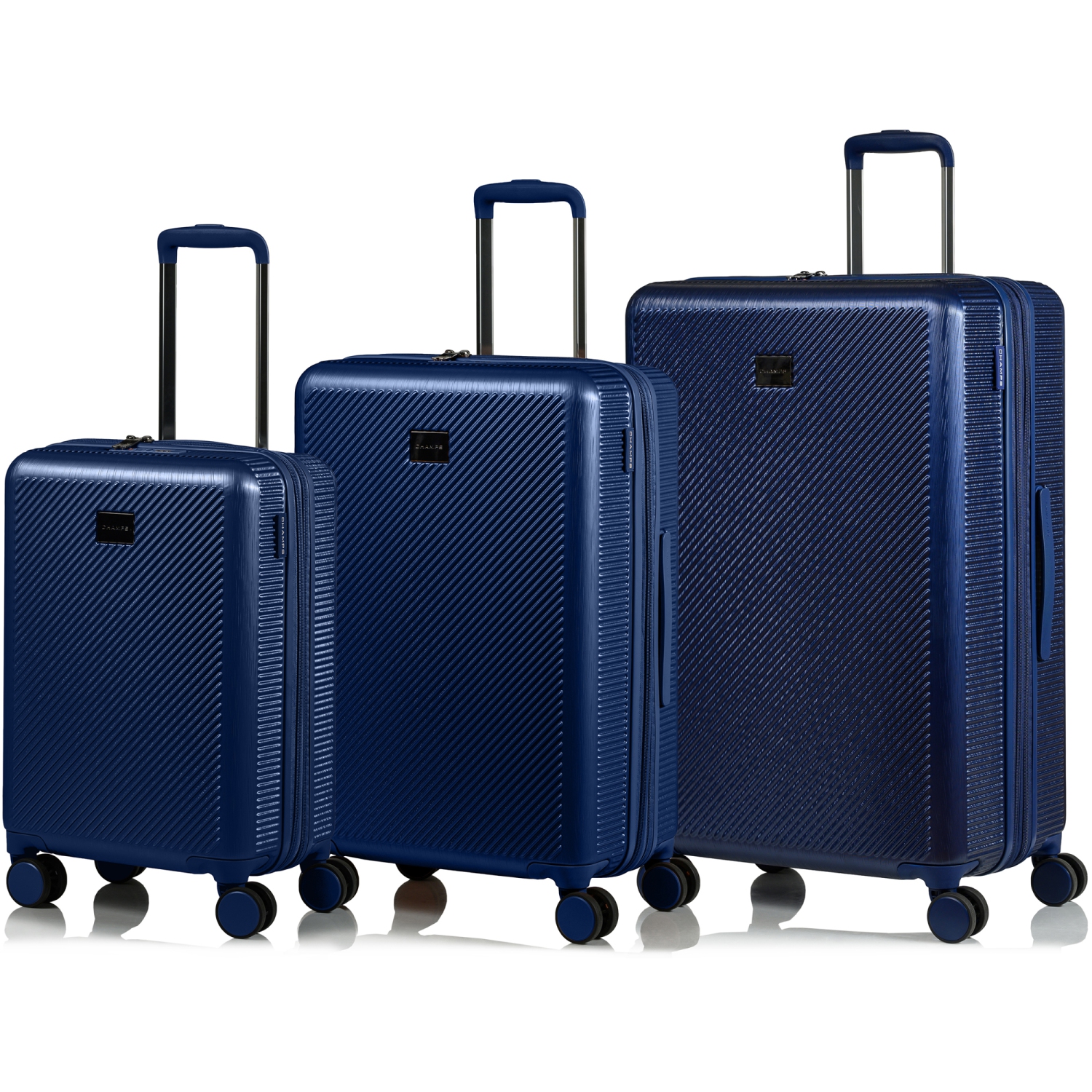 CHAMPS Luggage Iconic II Collection 3-Piece Hard Side 8-Wheeled Expandable Luggage Set - Navy
