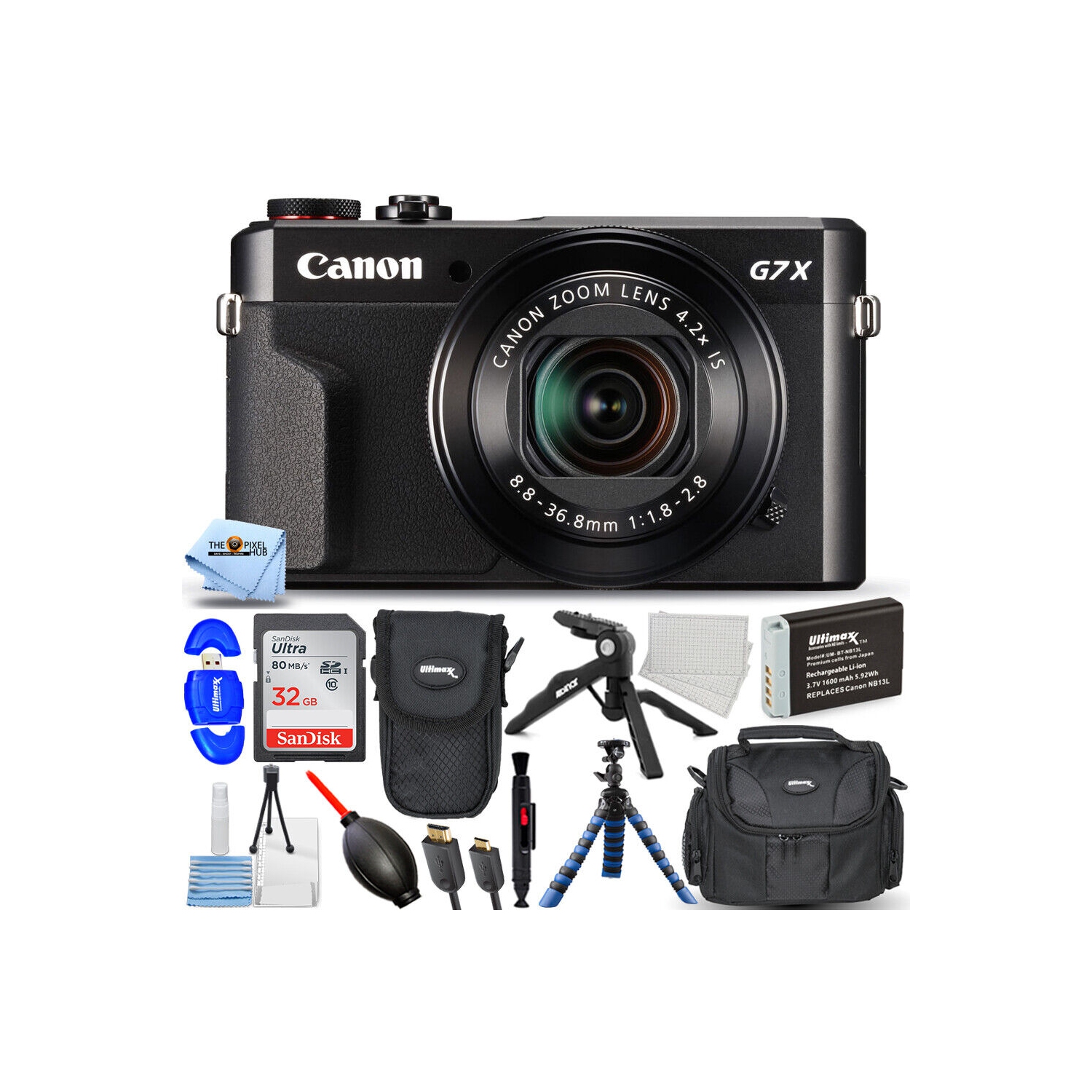 Canon PowerShot G7 X Mark II Digital Camera + EXT BATT + 32GB + Tripod Bundle