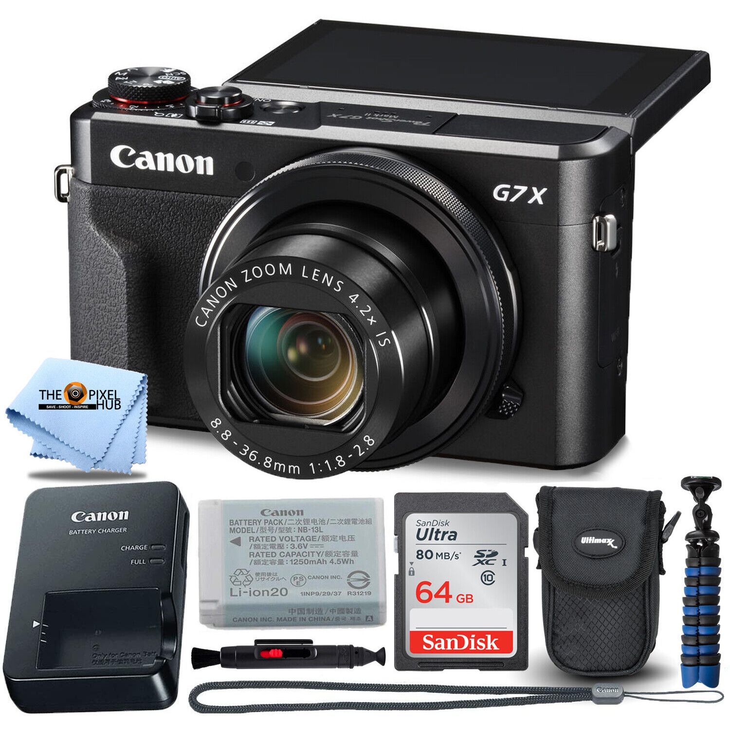 Canon PowerShot G7 X Mark II Digital Camera 1066C001 + 64GB + Tripod Bundle