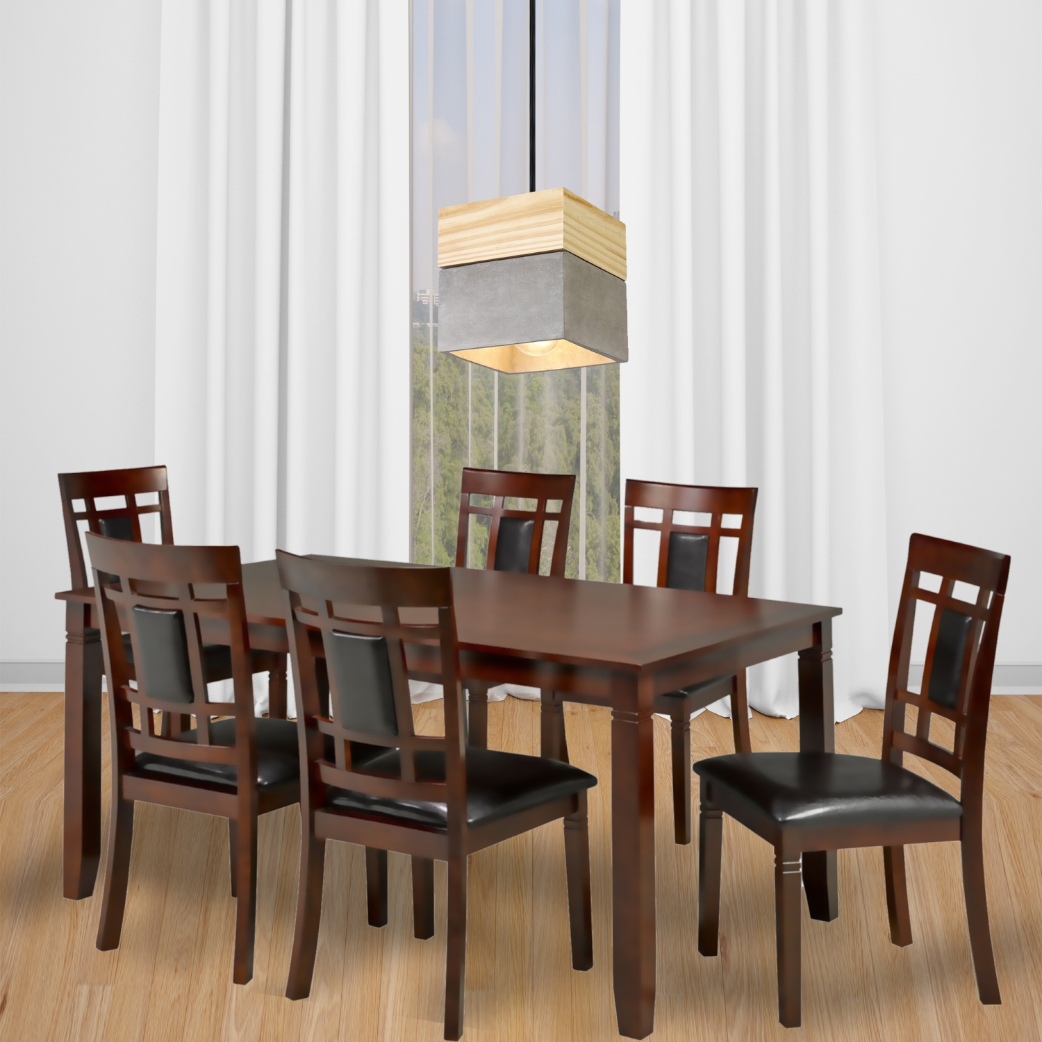 Cosmic Homes 7 Pc Dining Table Set for 6 | Grid Design Dining Chairs Set of 6 & Dining Room Table | Espresso Kitchen Table & Chairs for Dining Room