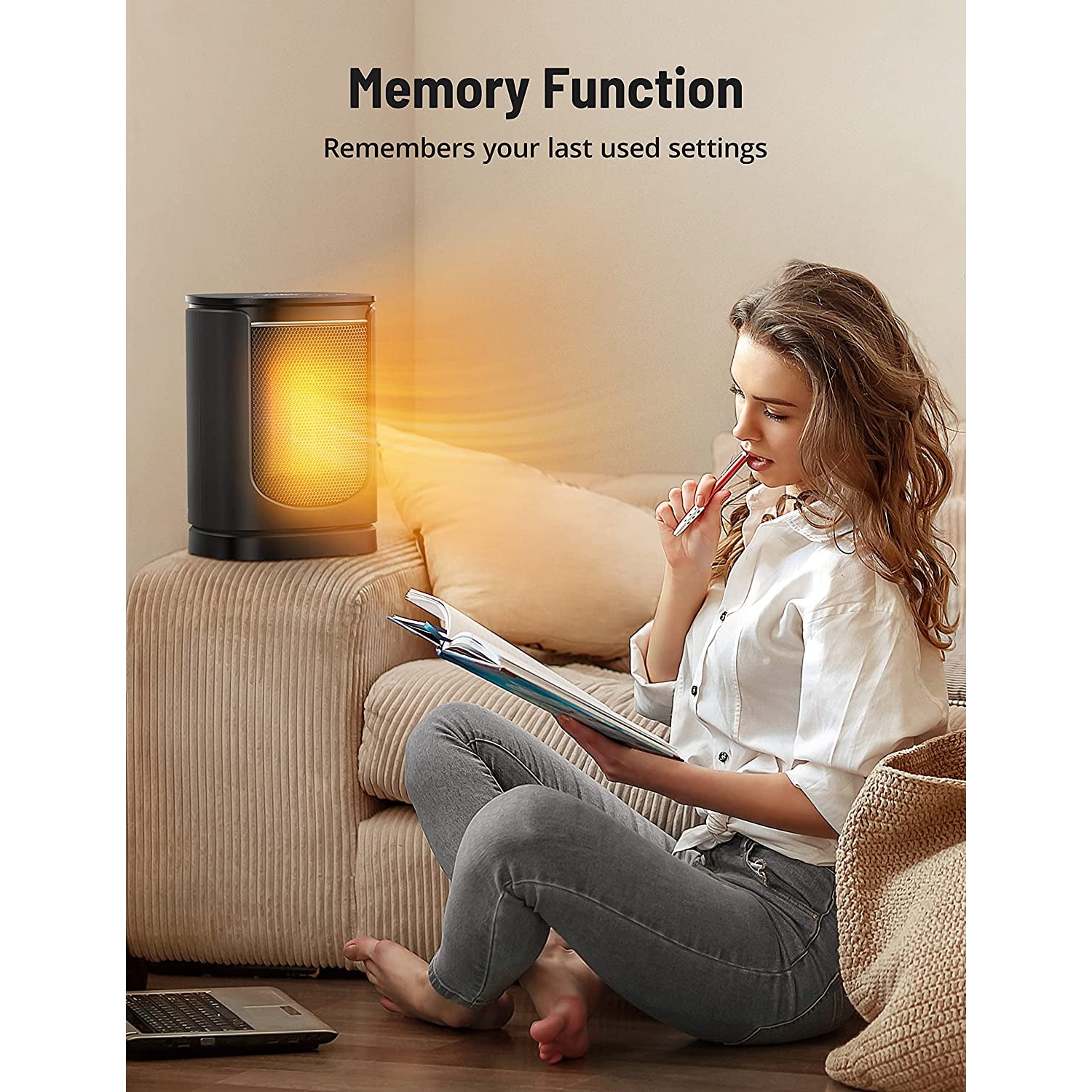 1500W Space Heater with 70° Oscillation, 12-Hour Timer, 3 Modes, Thermostat, Tip-Over Protection, and 24-Hour Auto-Off feature. A Quiet Ceramic Heater