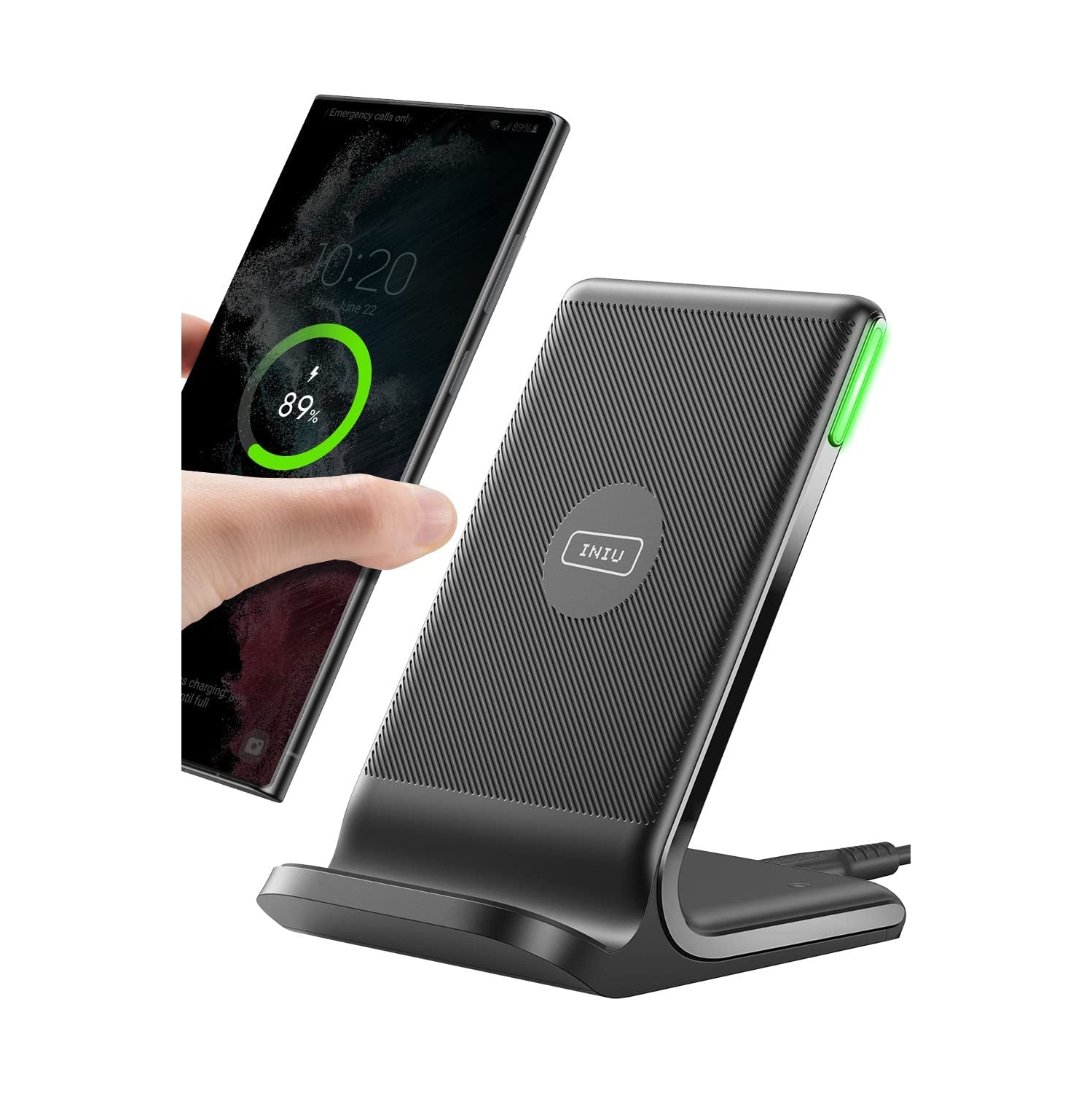 15W Qi-Certified Wireless Charging Stand: Fast Wireless Charger with Sleep-Friendly Adaptive Light. Compatible with iPhone 14, 13, 12 Pro, XR, XS, 8