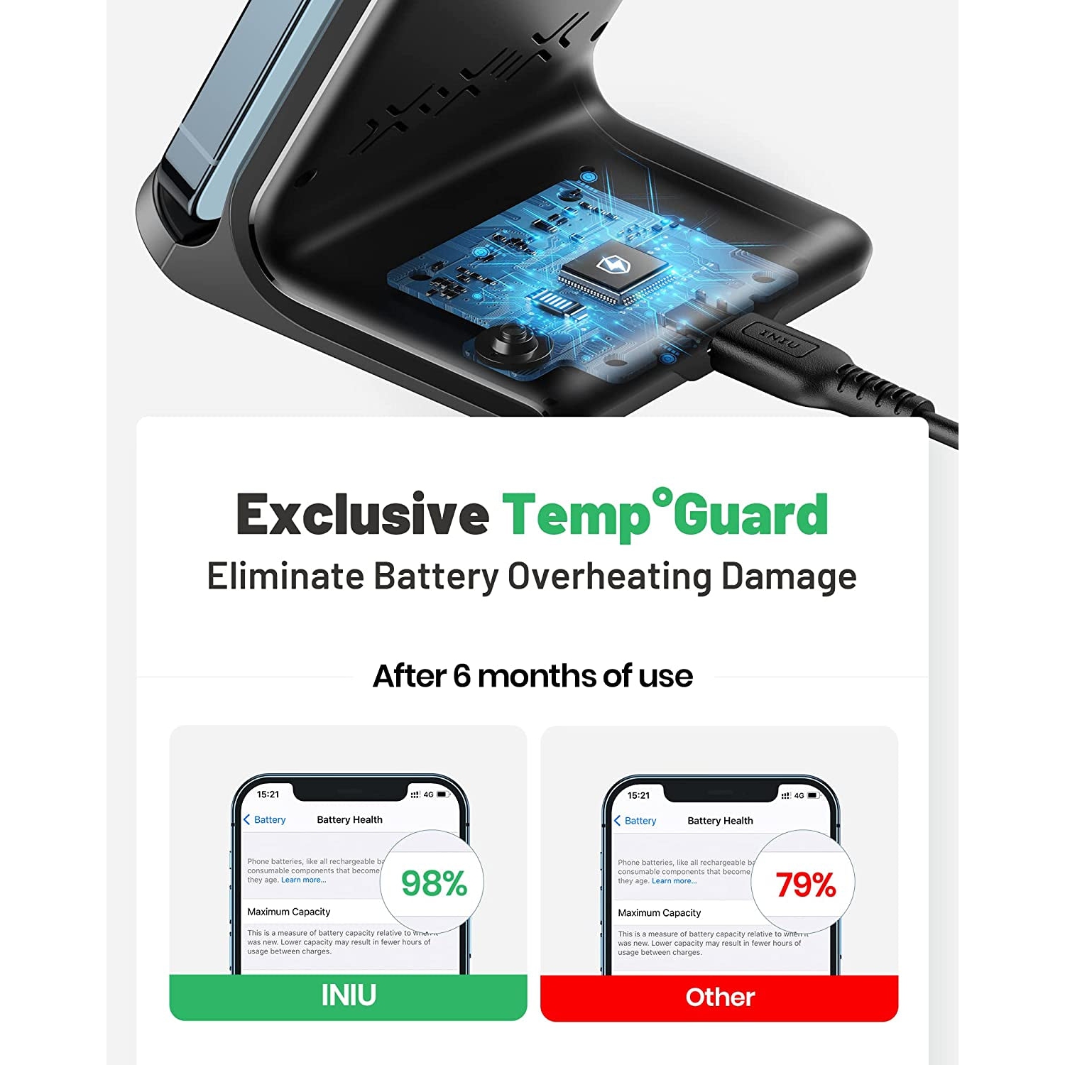 15W Qi-Certified Wireless Charging Stand: Fast Wireless Charger with Sleep-Friendly Adaptive Light. Compatible with iPhone 14, 13, 12 Pro, XR, XS, 8