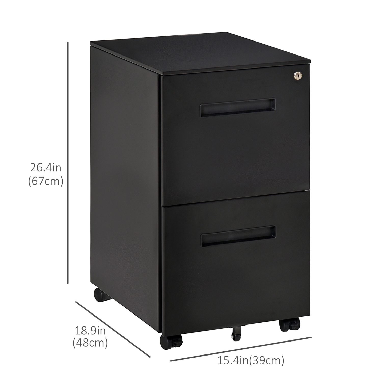 Vinsetto Vertical Filing Cabinet with 2 Drawers, Lock and Wheels, Under Desk Mobile File Cabinet for Legal, A4, Letter Size, Steel Frame for Home