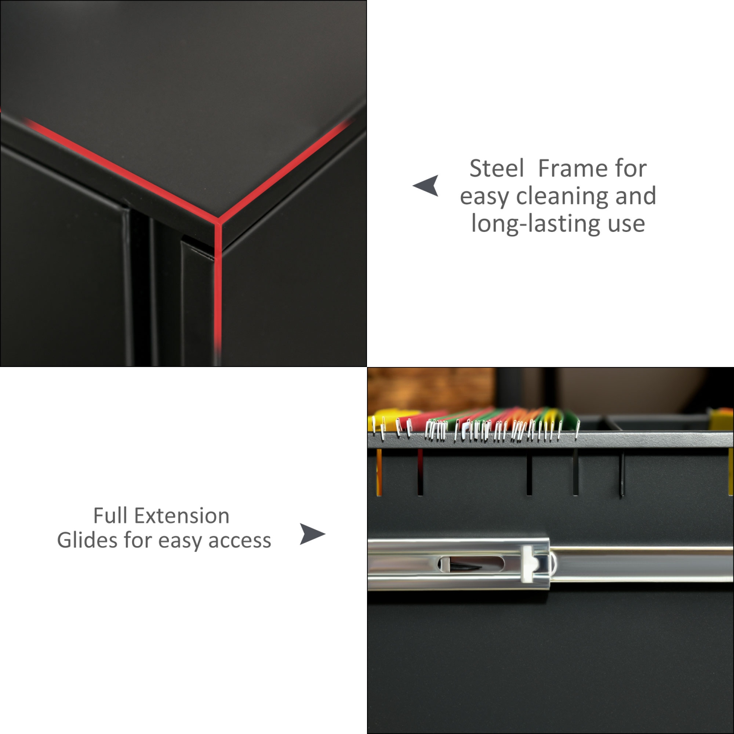 Vinsetto Vertical Filing Cabinet with 2 Drawers, Lock and Wheels, Under Desk Mobile File Cabinet for Legal, A4, Letter Size, Steel Frame for Home