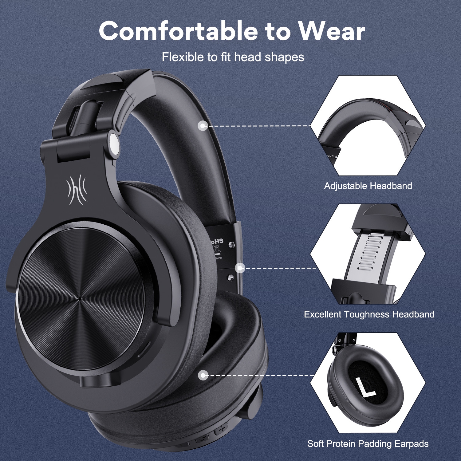 OneOdio Bluetooth Over-Ear Headphones with Mic | Wireless & Corded Dual-Mode Headphones-A70 Black