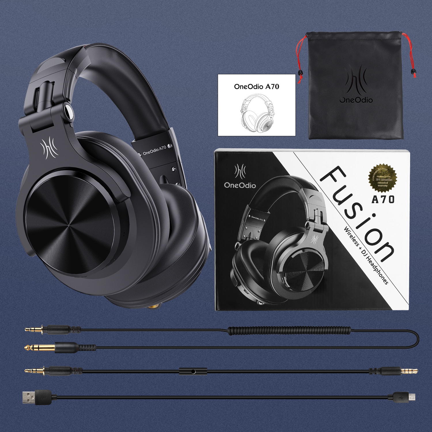 OneOdio Bluetooth Over-Ear Headphones with Mic | Wireless & Corded Dual-Mode Headphones-A70 Black