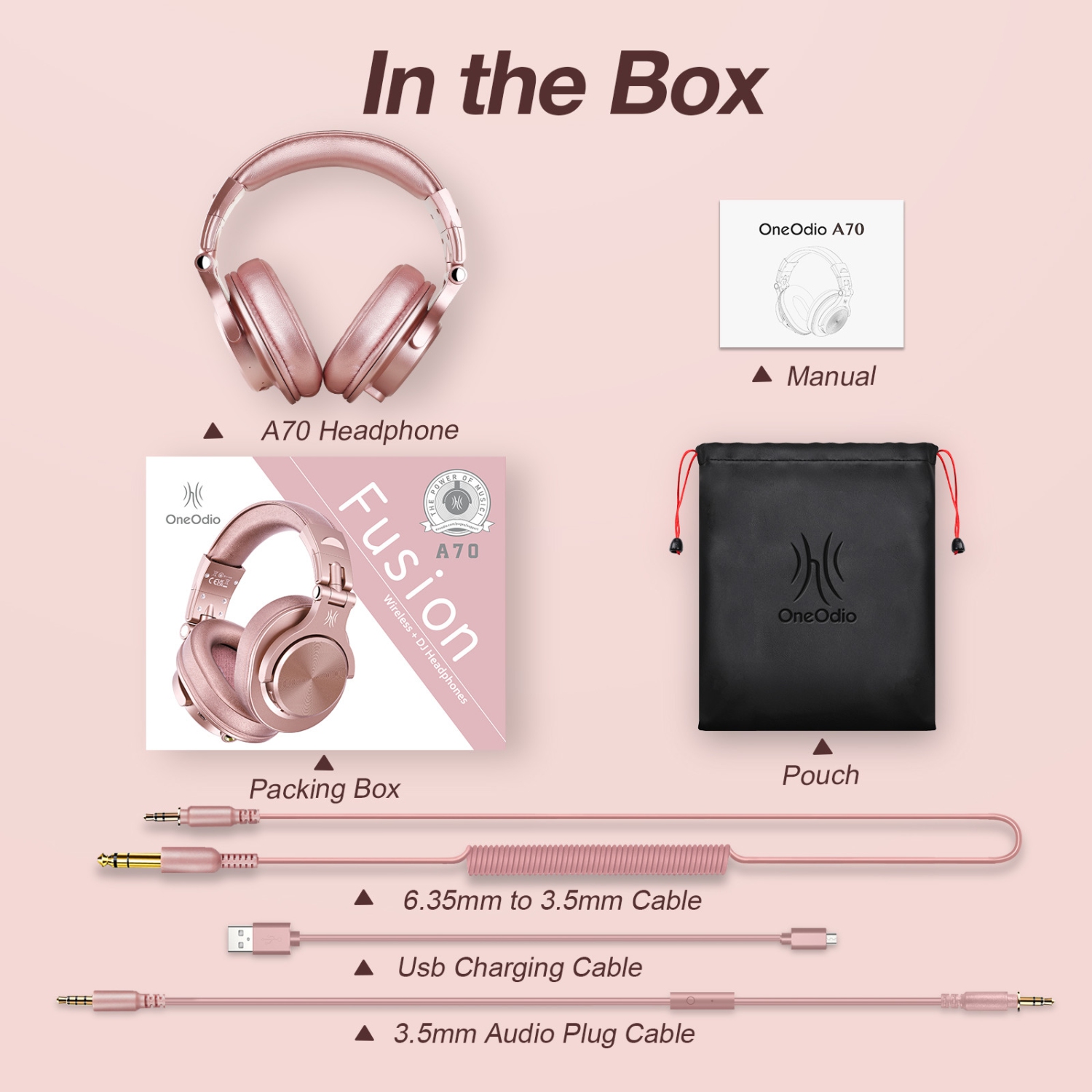 OneOdio Wireless Bluetooth Over Ear Headphones for Women and Girls-A70 Rose Gold