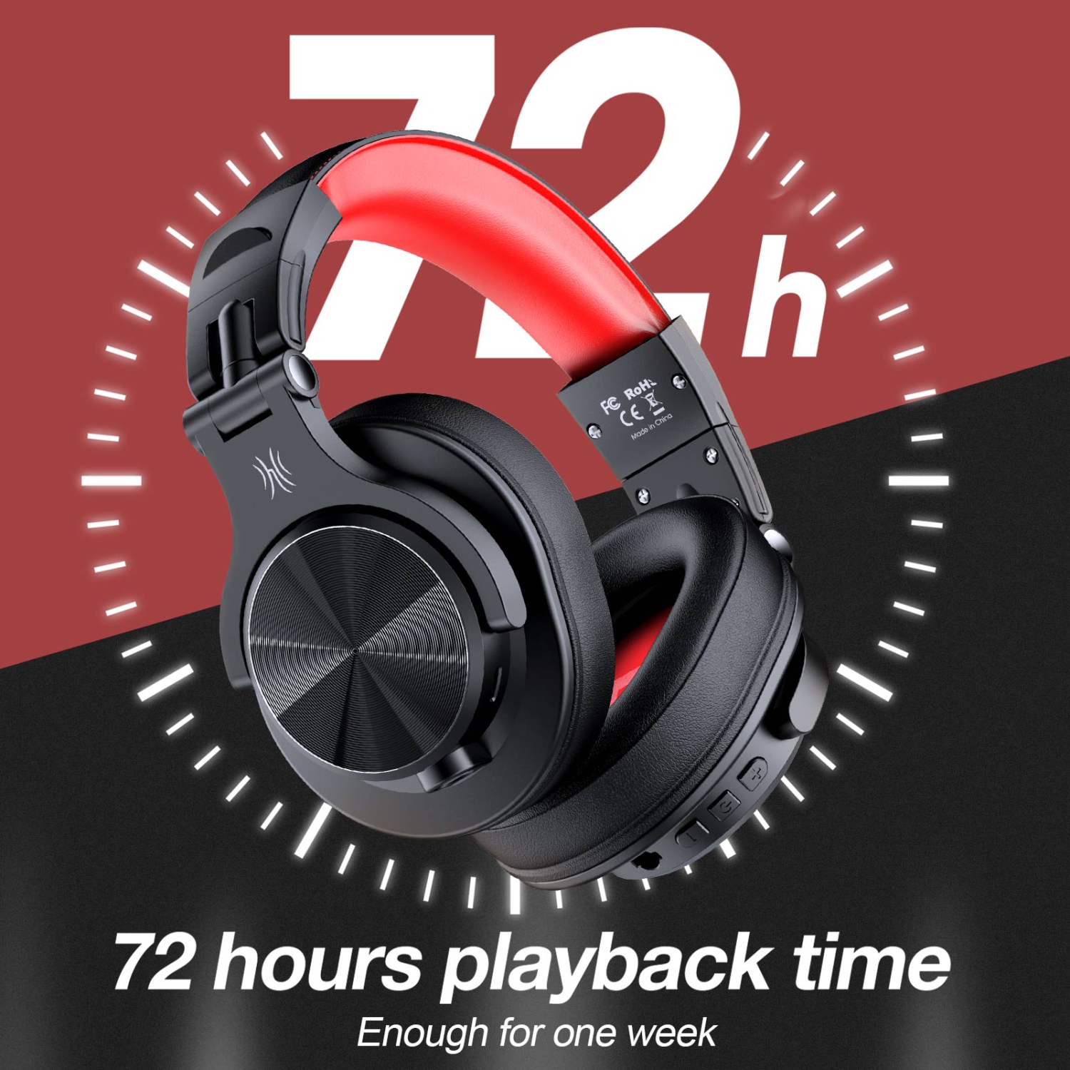 OneOdio Bluetooth Over-Ear Headphones with Mic | Wireless & Corded Dual-Mode Headphones -A70 Red