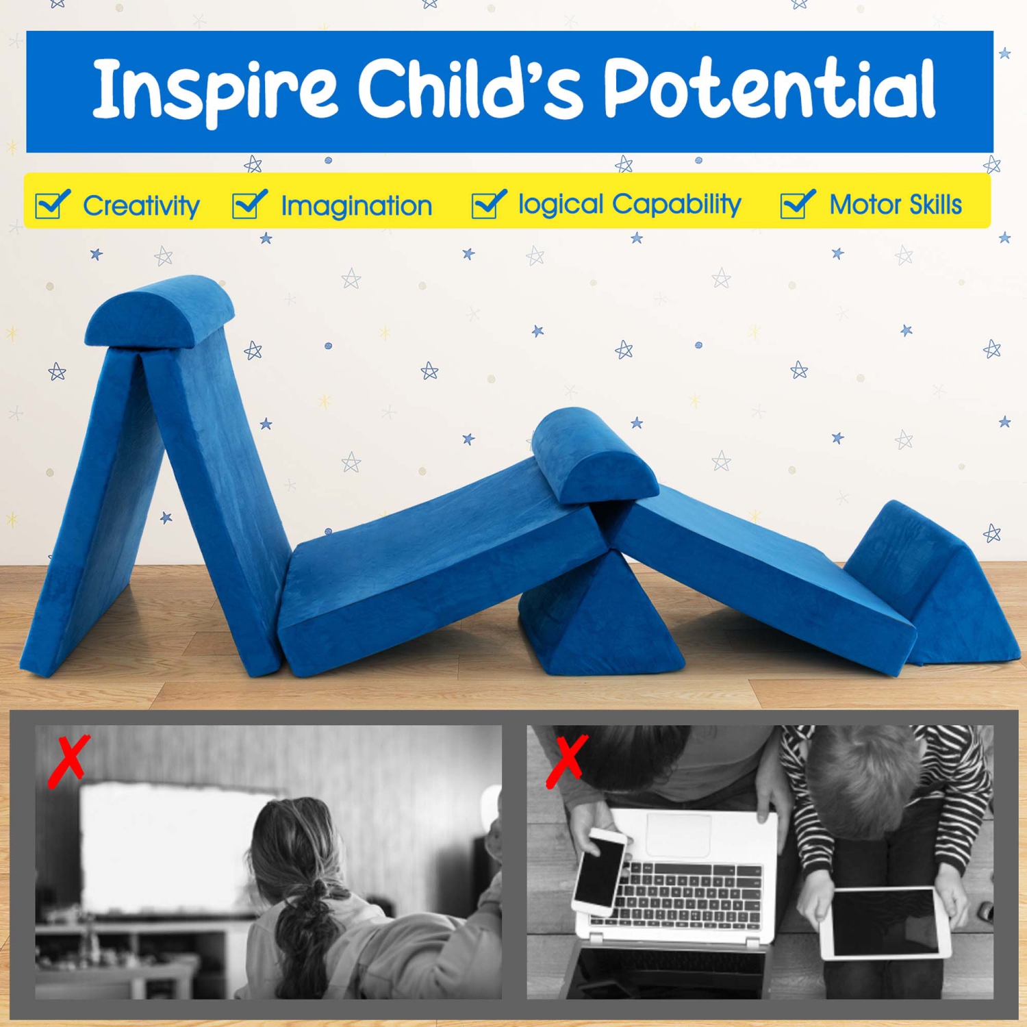 Ensemble de sofa de jeu modulaire convertible en mousse pour enfant 8 pièces de Costway