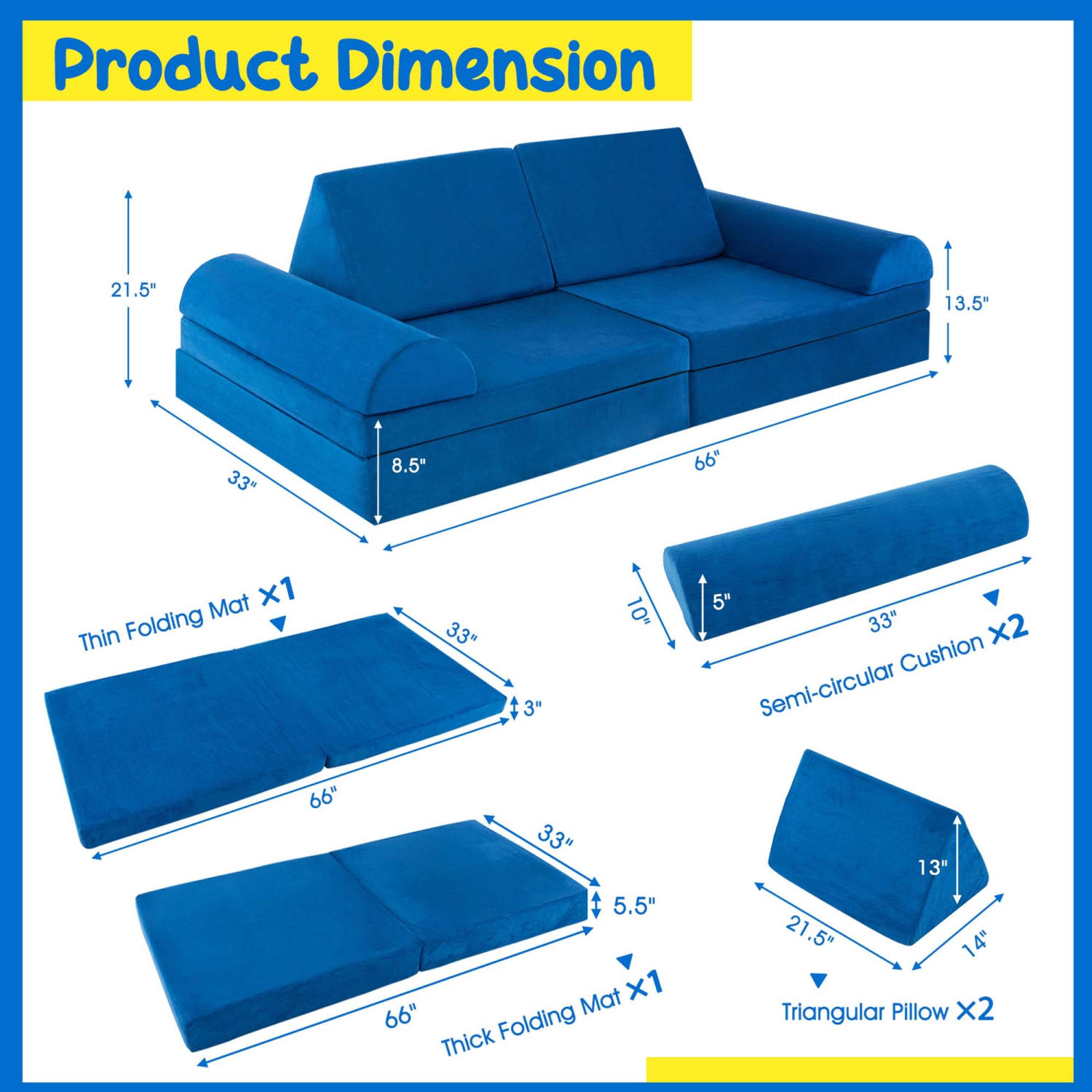 Ensemble de sofa de jeu modulaire convertible en mousse pour enfant 8 pièces de Costway