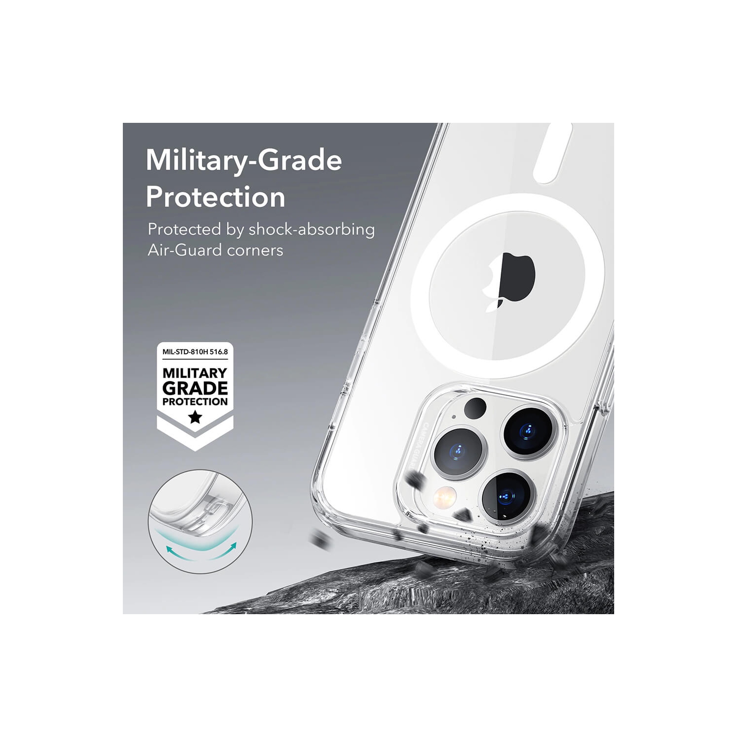 XCRS Clear Magsafe Slim Chrome Button Shockproof Clear Transparent Cover with Hybrid Hardshell Case for Apple iPhone 15 Pro 2023