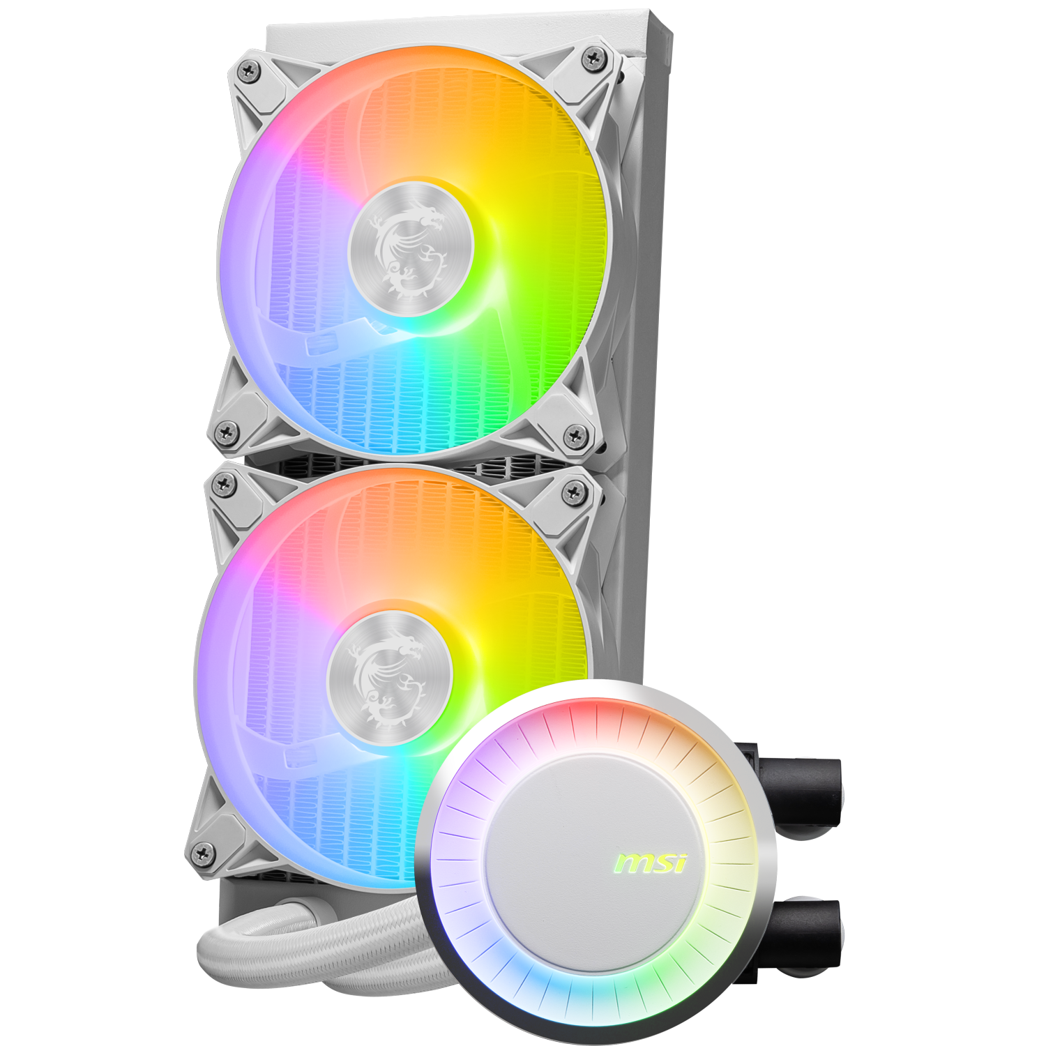 MSI MAG CORELIQUID E240 blanc, refroidisseur liquide tout-en-un pour UCT, LGA 1851, radiateur 240&nbsp;mm, deux ventilateurs PWM 120&nbsp;mm, RVBA