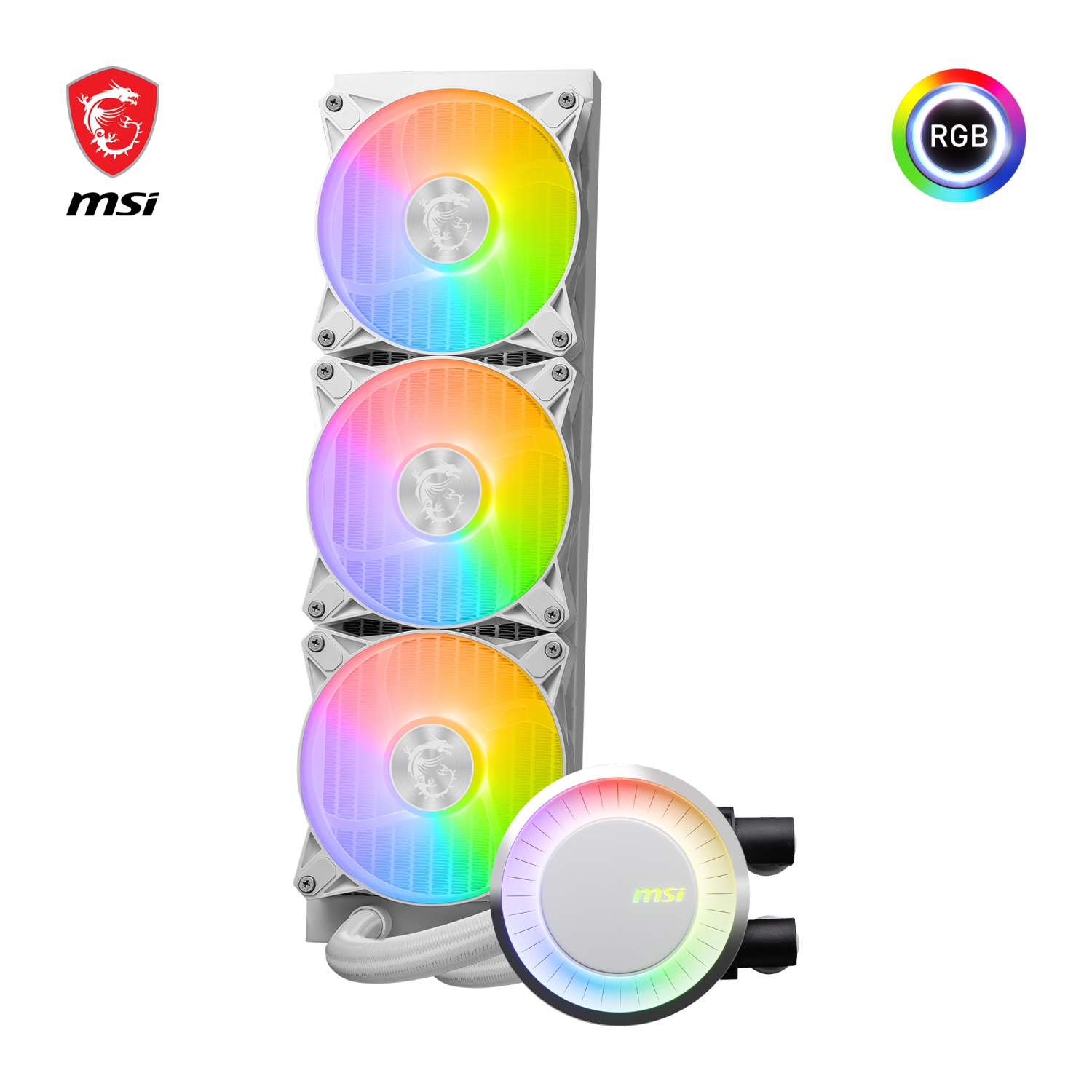 MSI MAG CORELIQUID E360 WHITE, AIO Liquid CPU Cooler, LGA 1851, 360mm Radiator, Triple 120mm PWM Fans, ARGB