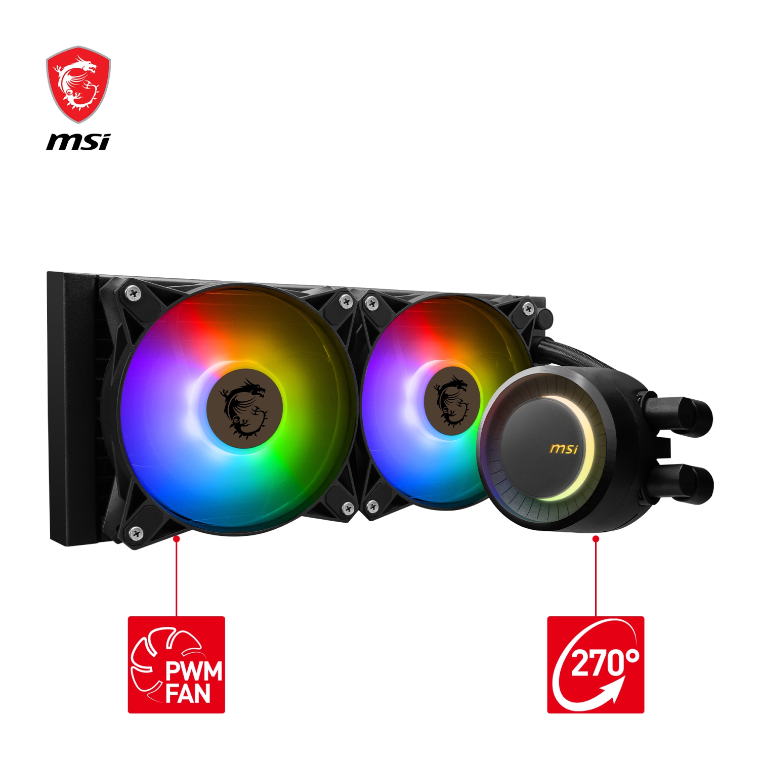 MSI MAG CORELIQUID E240, AIO Liquid CPU Cooler, LGA 1851, 240mm Radiator, Double 120mm PWM Fans, ARGB