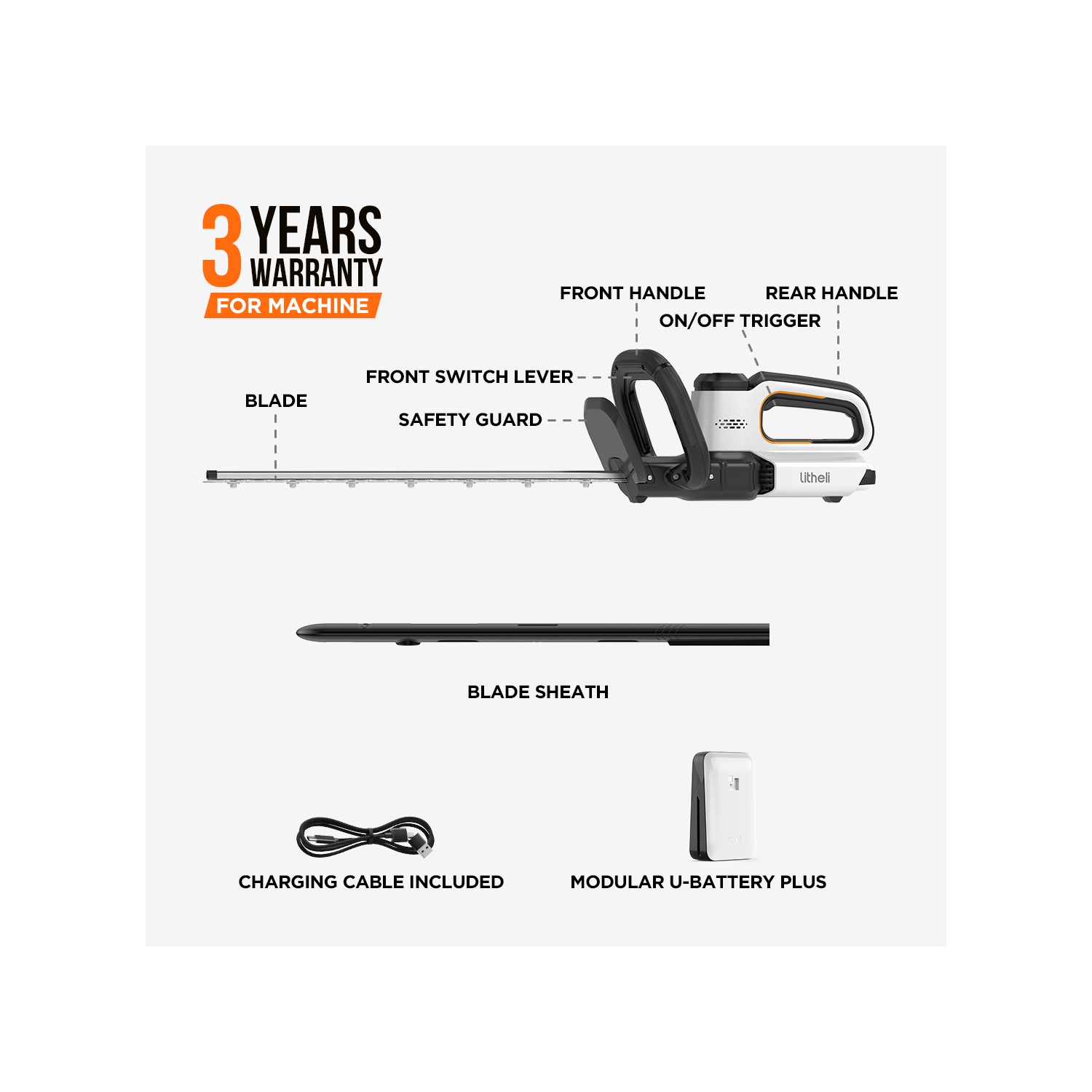 Taille-haie Litheli 20 V, taille-haie sans fil 20 po pour arbuste, coupe, taille, élagage, taille, taille-haies 3/4'' avec batterie 2,0 Ah