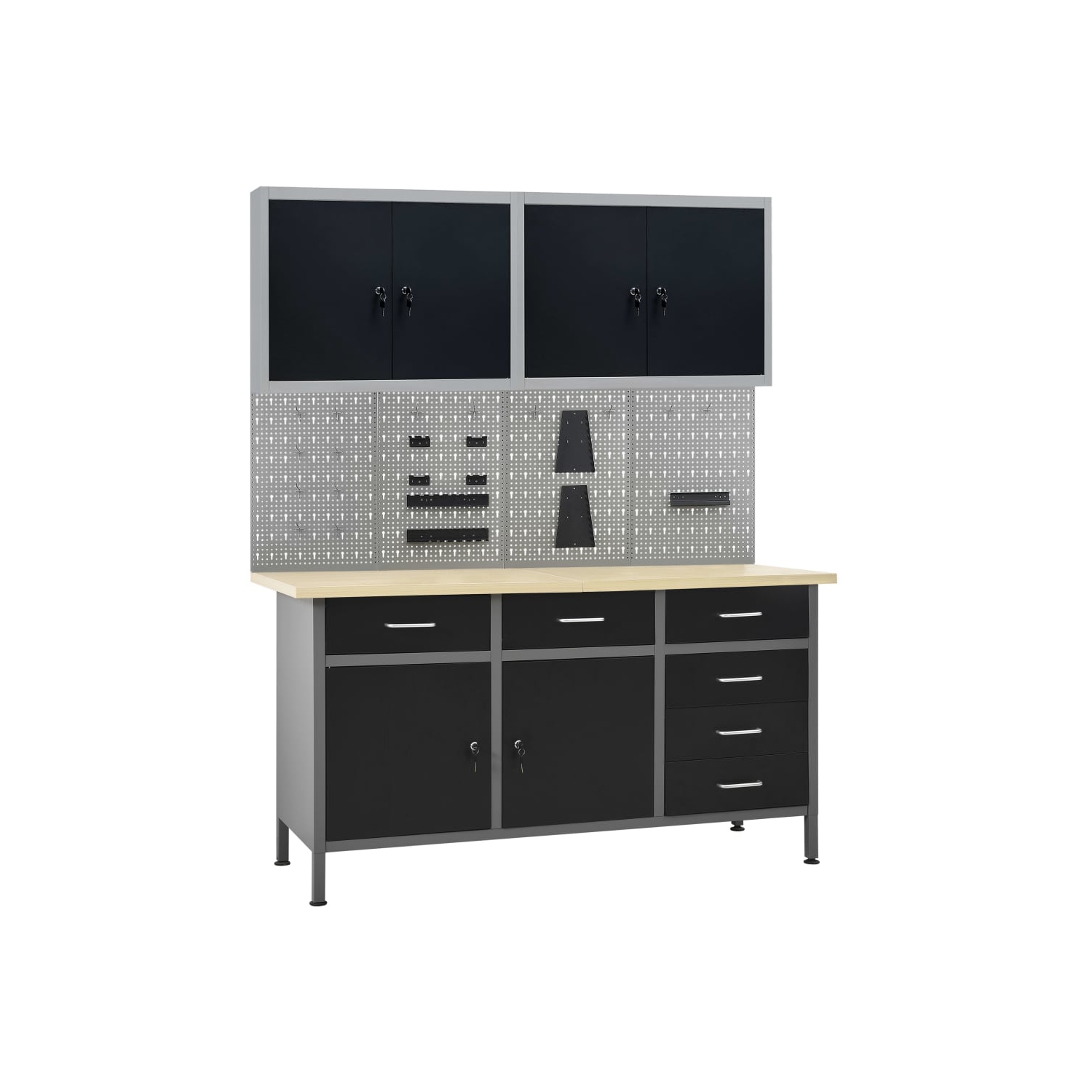 vidaXL Workbench with Four Wall Panels and Two Cabinets