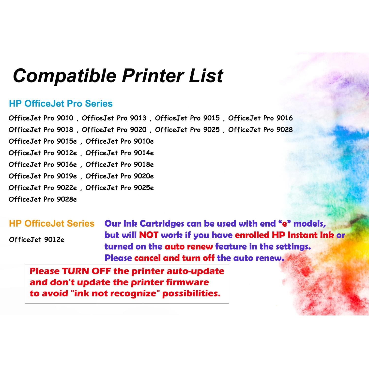 [New Chip] 1 Ensemble de cartouches d'encre compatibles HP 962 XL 962XL haut rendement - HP OfficeJet Pro 9010 9015 9016 9018 9020 9025 9028 9019e