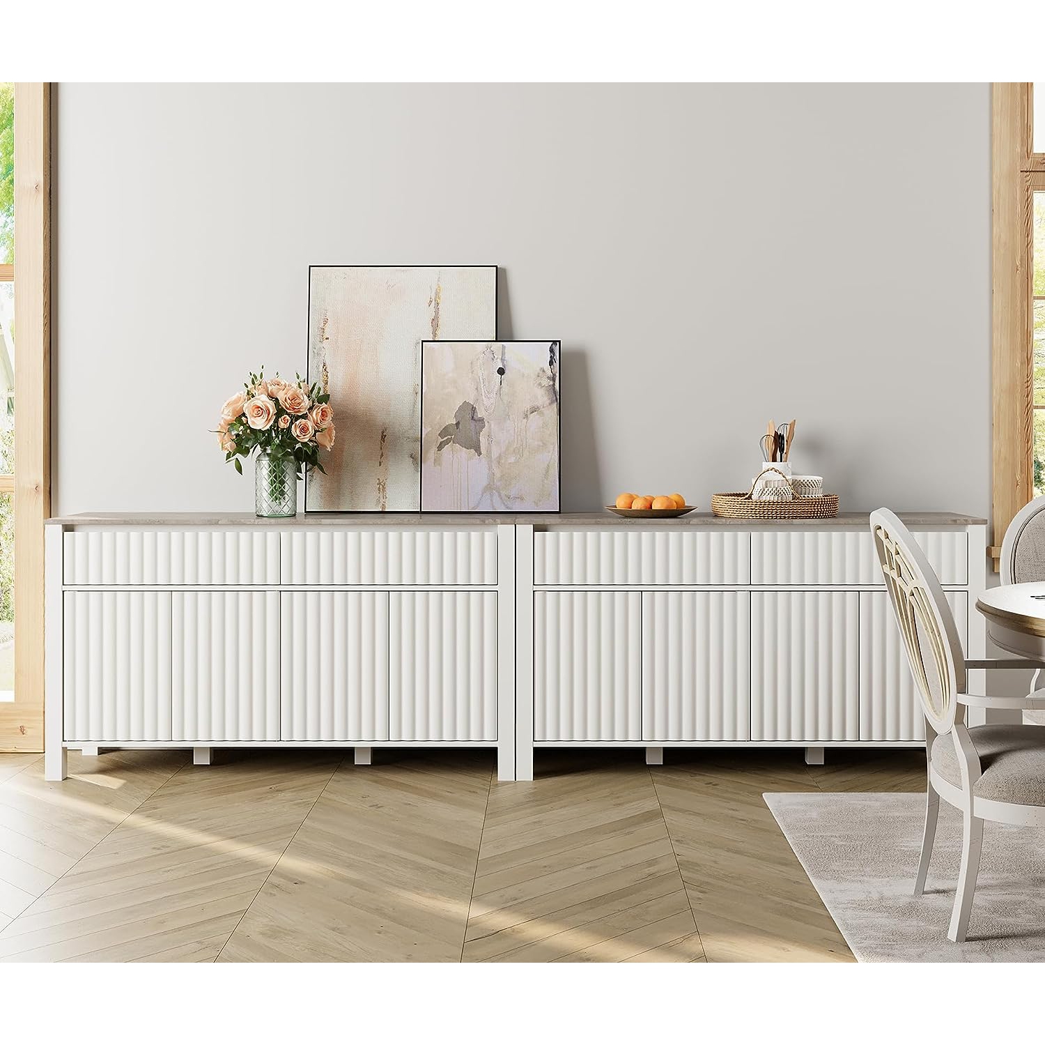 WAMPAT Modern 2-in-1 Sideboard Buffet Cabinet, Coffee Bar Cabinet with Drawers and Adjustable Shelves White