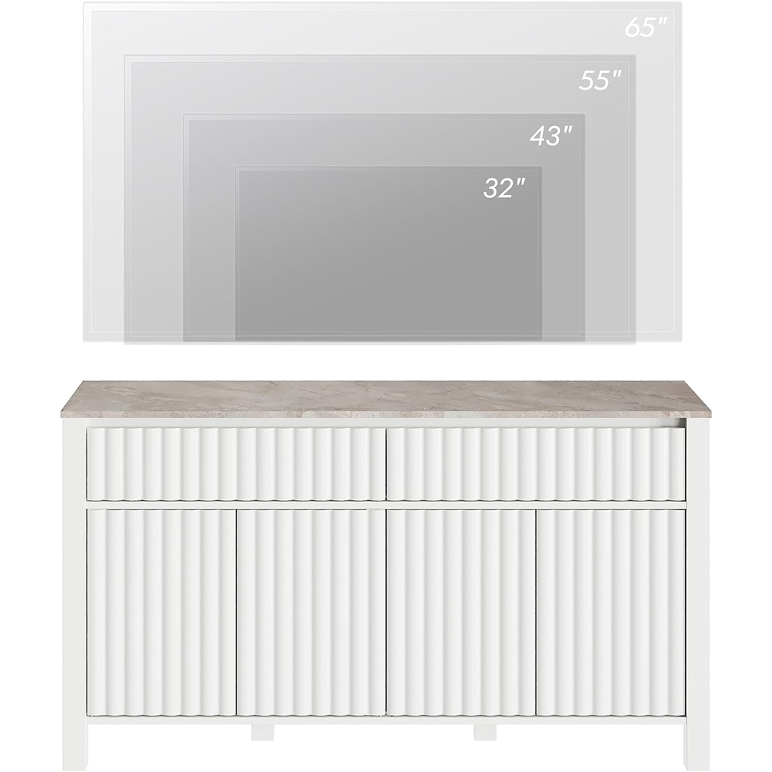 WAMPAT – Meuble pour téléviseur blanc pour téléviseur de 65 po, centre de divertissement avec tablettes réglables et tiroirs coulissants, 31 po