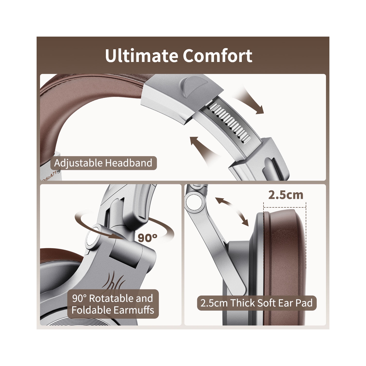 OneOdio Wired Studio Headphones Over-Ear Headphones-A71 Silver