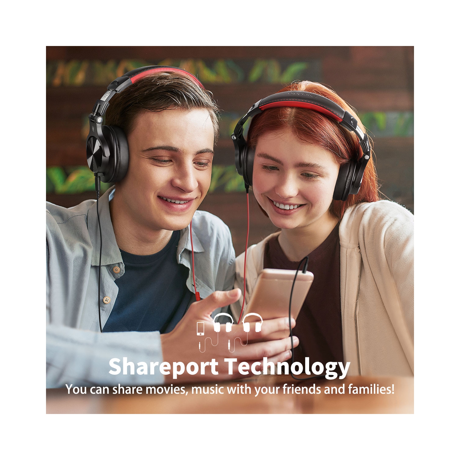OneOdio Wired Headphones Over-Ear Headset with Mic Long Cords & Dual Plugs & Shareports -A71 Red