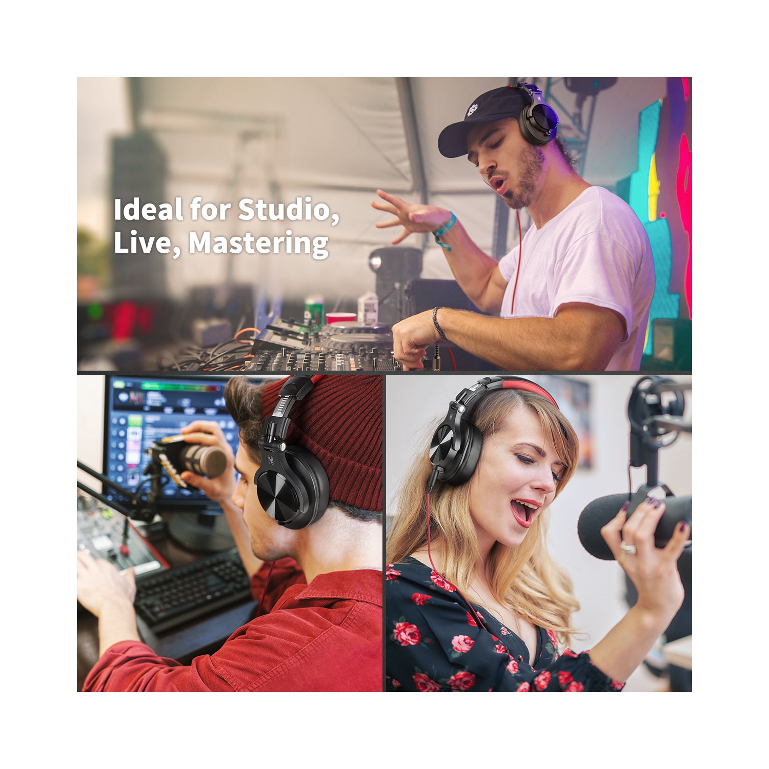 OneOdio Wired Headphones Over-Ear Headset with Mic Long Cords & Dual Plugs & Shareports -A71 Red