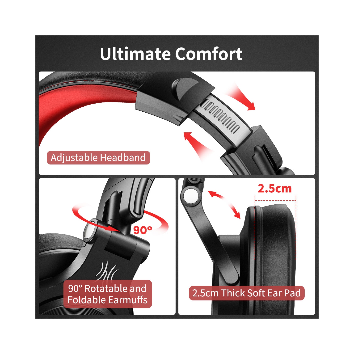 OneOdio Wired Headphones Over-Ear Headset with Mic Long Cords & Dual Plugs & Shareports -A71 Red