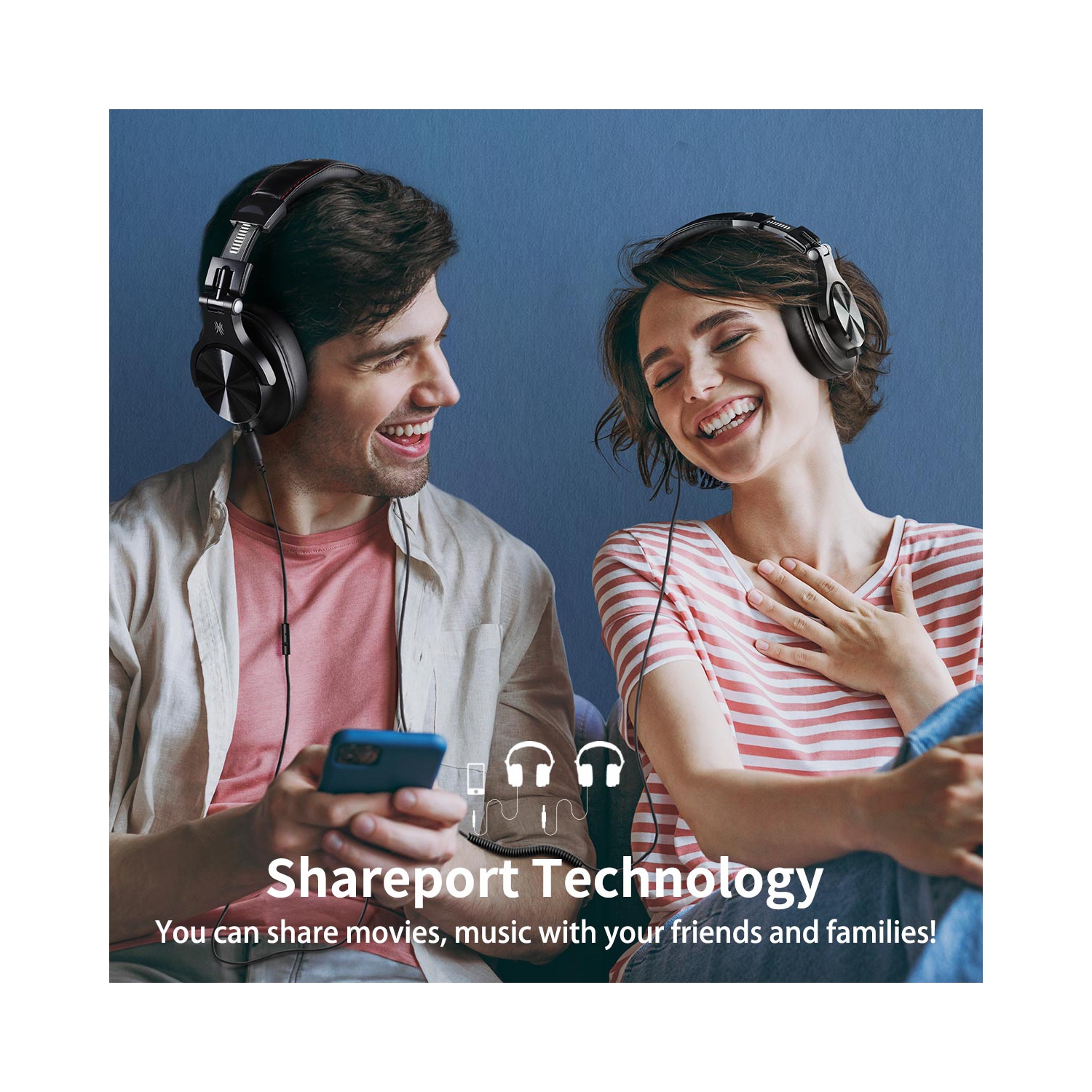 Casque d'écoute avec fil OneOdio avec deux prises stéréo haute résolution et de longs cordons de micro - A71 noir