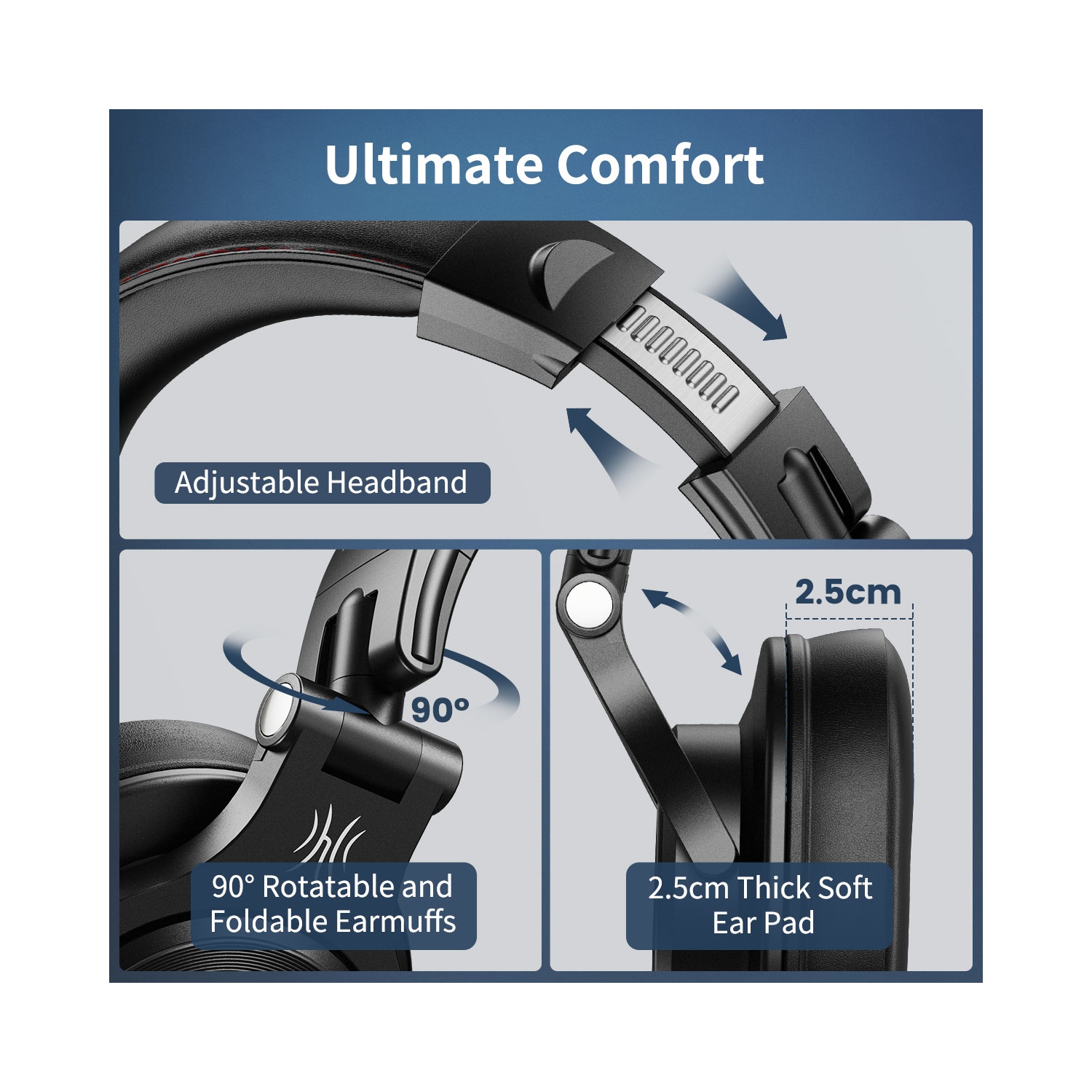 Casque d'écoute avec fil OneOdio avec deux prises stéréo haute résolution et de longs cordons de micro - A71 noir