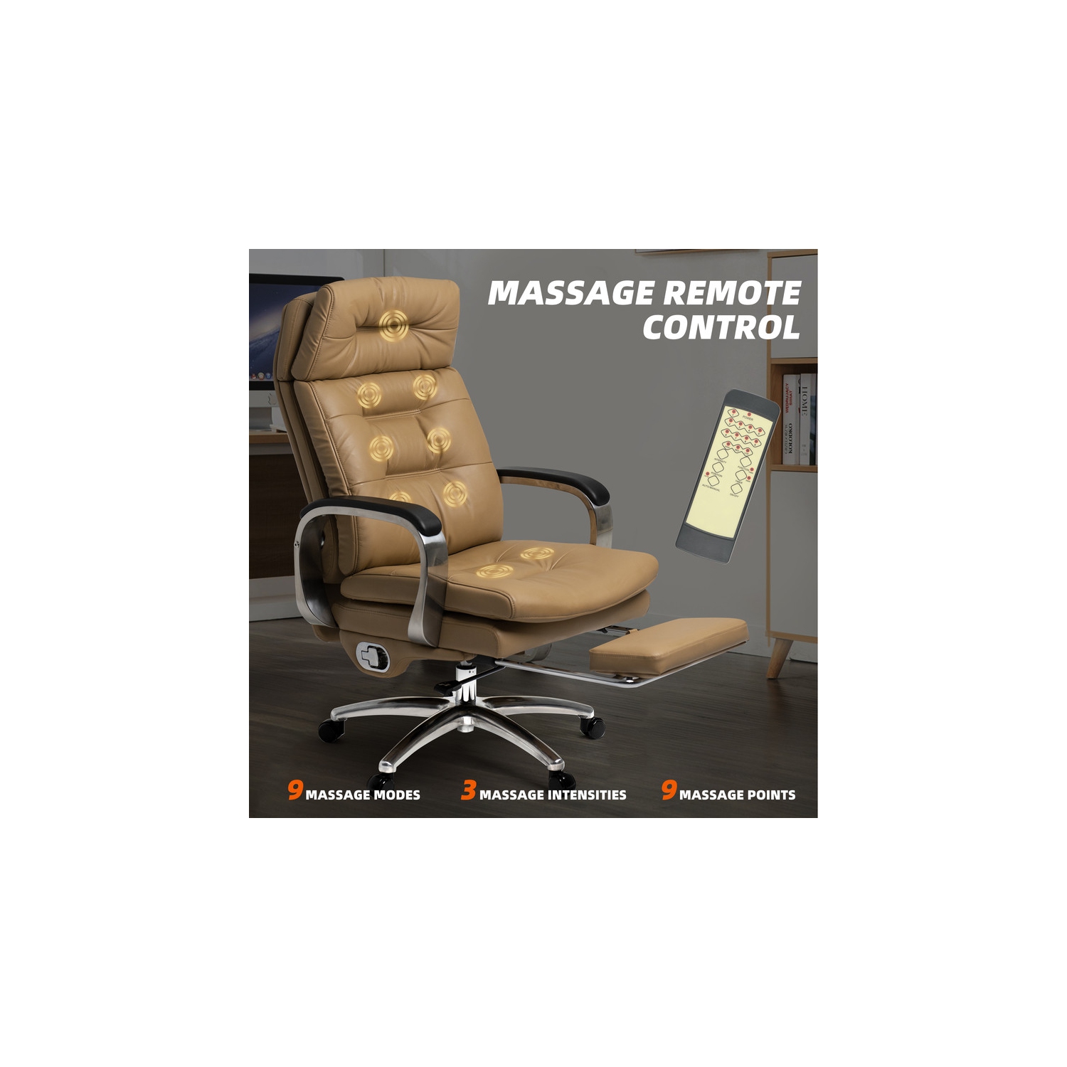 Kinnls Vane Massage Office Chair with Footrest Fully Reclining Managerial & Executive Genuine Leather Desk Task Chairs 400lbs