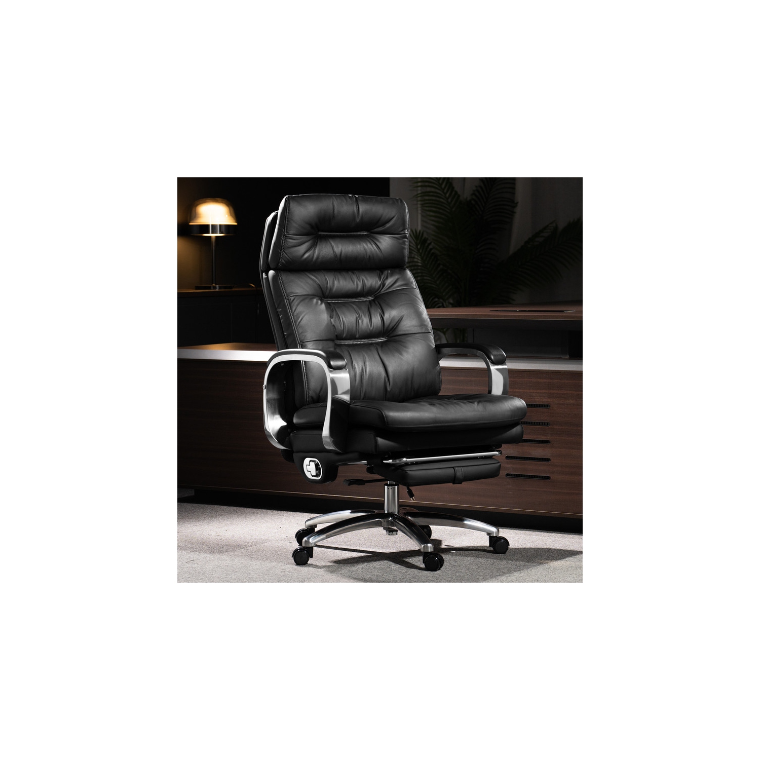 Fauteuil de bureau à massage Vane avec repose-pieds entièrement inclinable en cuir véritable 400&nbsp;lb