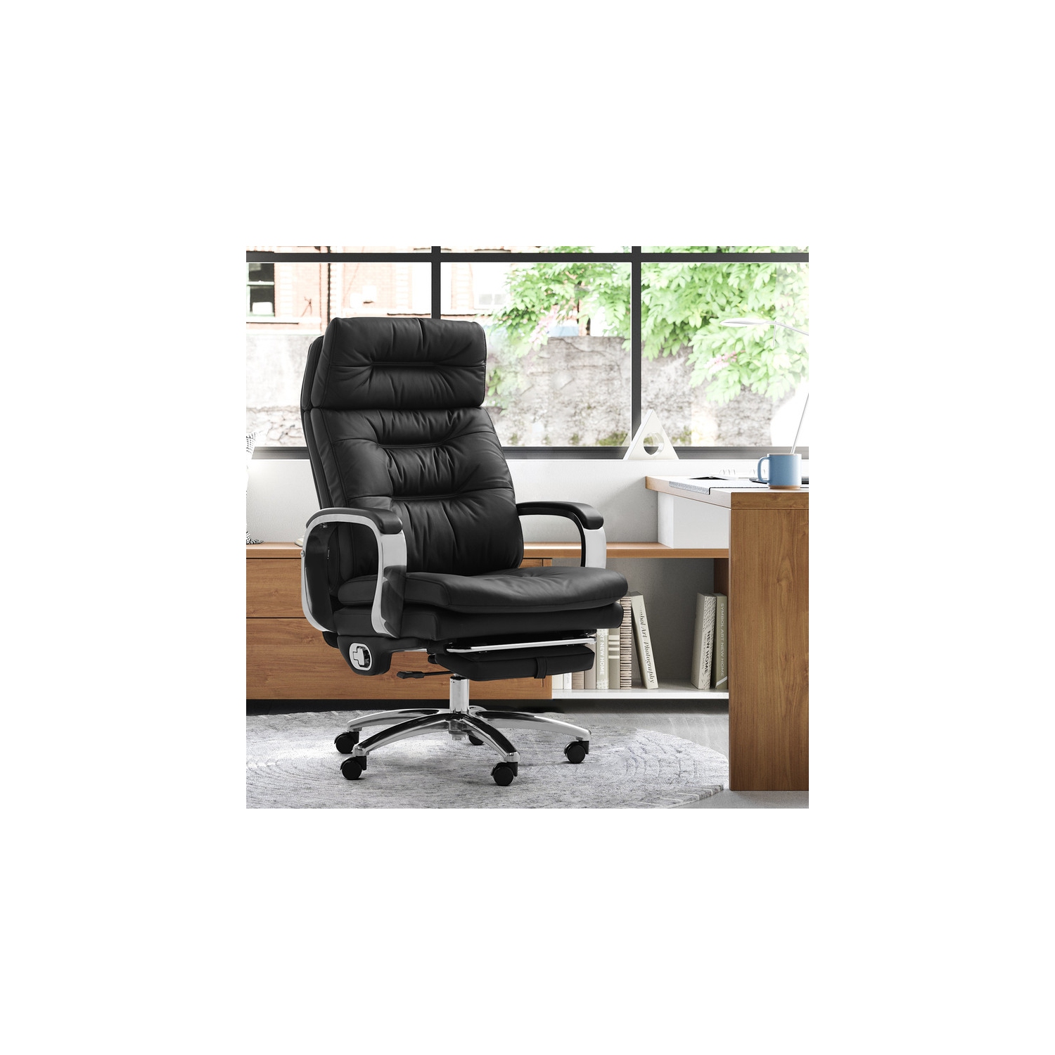 Fauteuil de bureau à massage Vane avec repose-pieds entièrement inclinable en cuir véritable 400&nbsp;lb