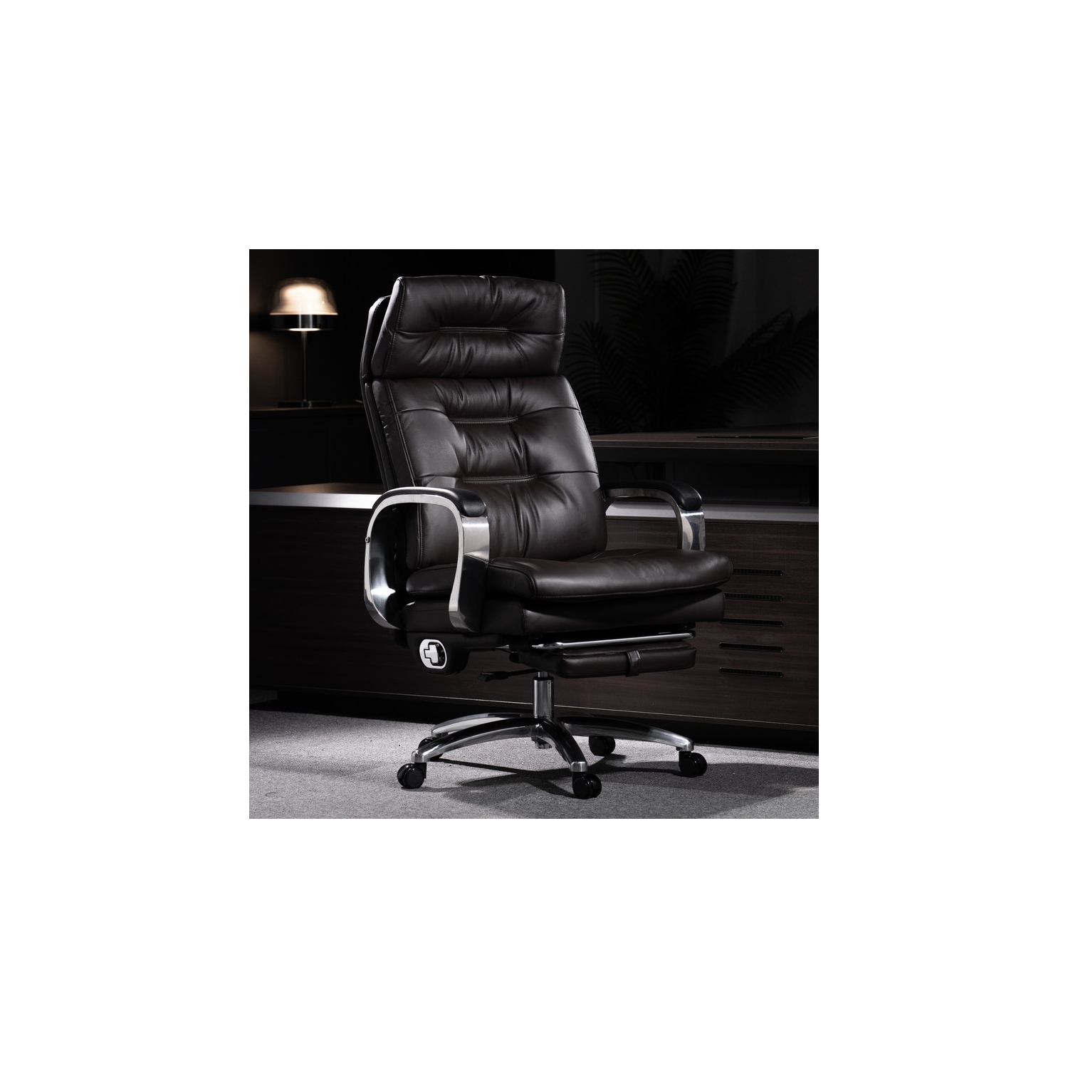 Kinnls Vane Massage Office Chair with Footrest Fully Reclining Managerial & Executive Genuine Leather Desk Task Chairs 400lbs